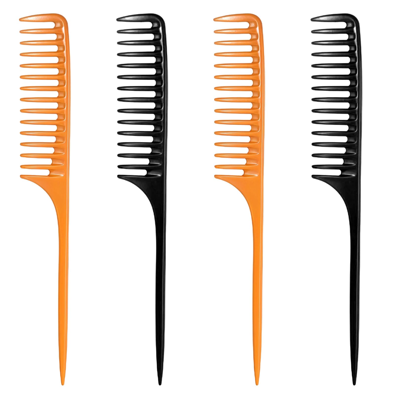 4 PCS Wide Tooth Rat Tail Combs, Heat Resistant Wide Tooth Combs for Women Hair Parting Comb, Professional Teasing Comb Anti Static Rattail Combs for Women Hair Detangling Comb for All Hair Types