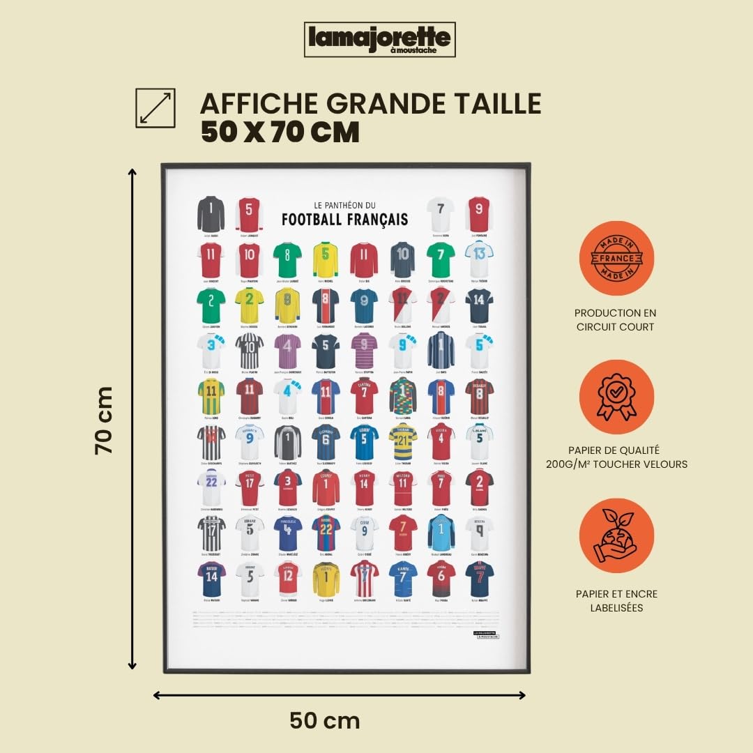 La Majorette à Moustache - Affiche Panthéon du Football Français - Poster Sport, Idée Cadeau Originale - Décoration Murale 50x70 cm - Fabriquée en France - Livrée en Tube Carton