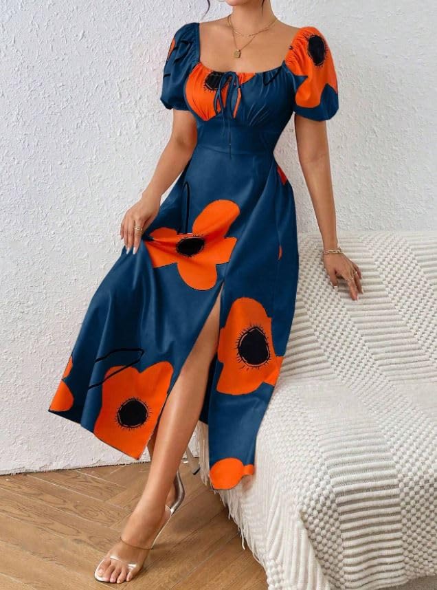 Greciilooks Women Dress | Summer Dress (In, Alpha, L, Dark Blue)