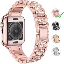LELONG for Apple Watch Band 38mm 40mm 42mm 44mm Series 5 Series 4 3 2 1 with Case, Bling Replacement Bracelet iWatch Band, Diamond Rhinestone Stainless Steel Metal Wristband Strap - coolthings.us