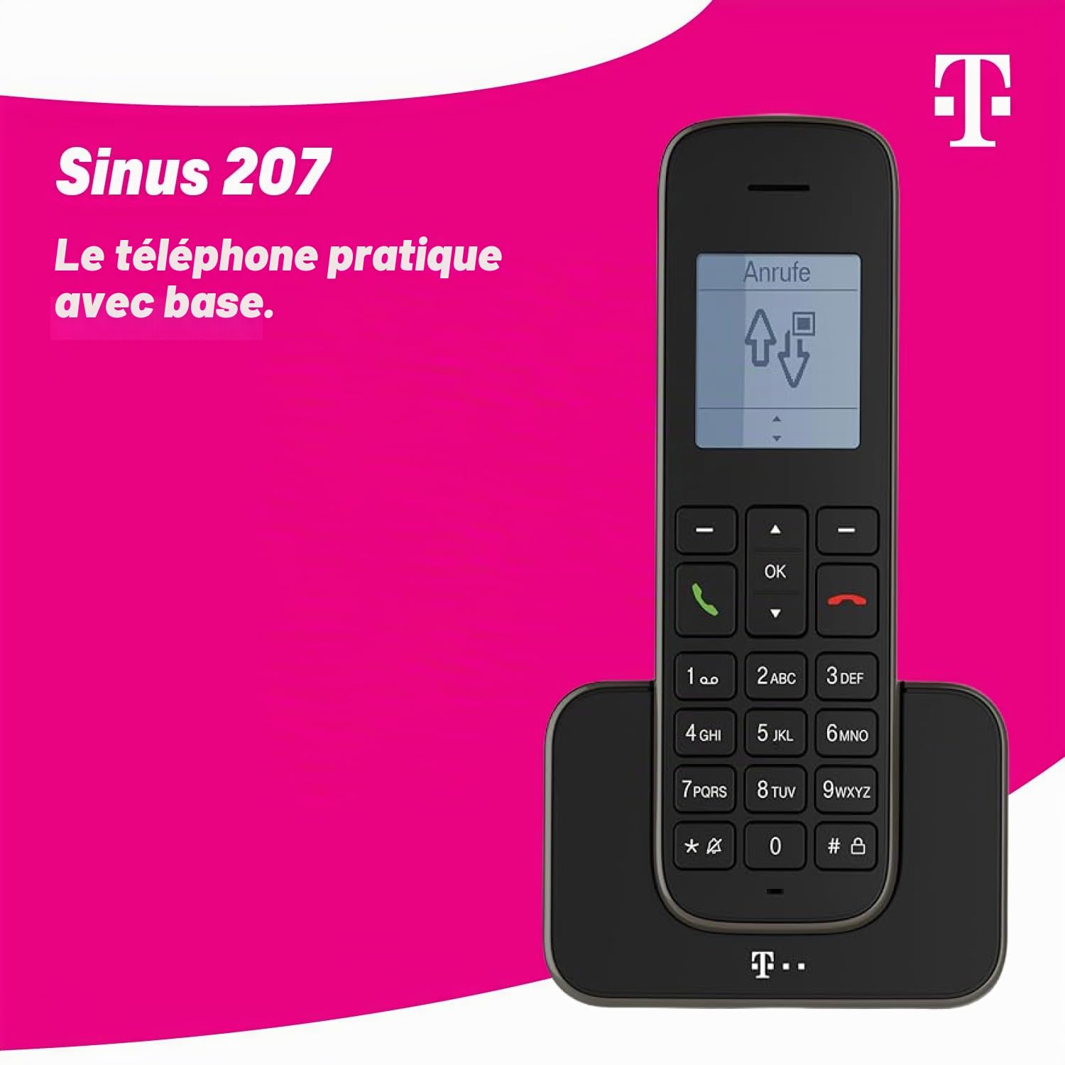 Telekom Sinus 207 Téléphone analogique Noir - Telekom Sinus 207, Téléphone analogique, Allemand, Combiné sans fil, 150 entrées, Noir
