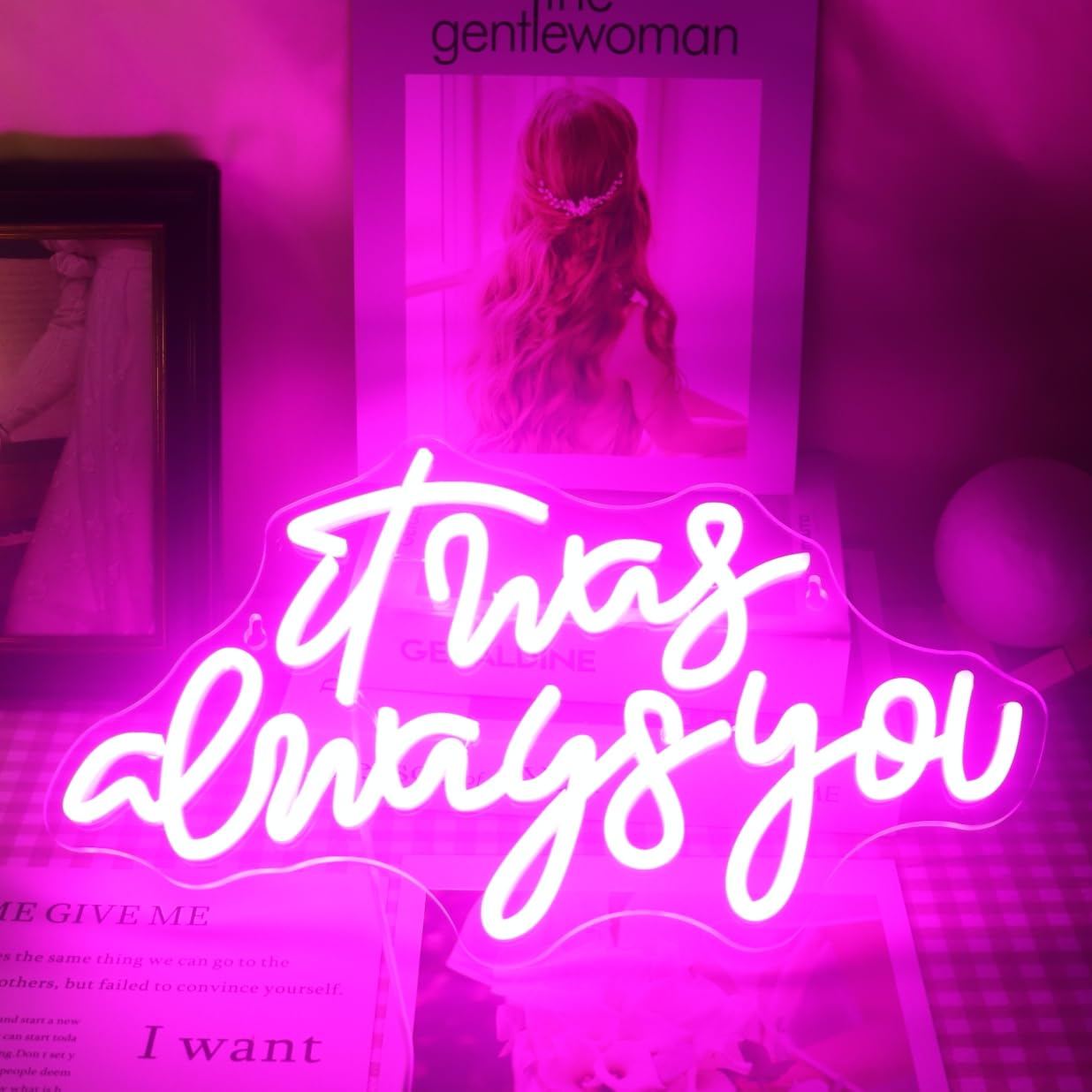 QiaoFeiLED It Was Always You Neon Sign with Dimmer Switch Decor for Wedding,Engagement, Birthday Party, Wall Decor for Bedroom Living Room Bar and Gifts for Loved Ones(Pink)