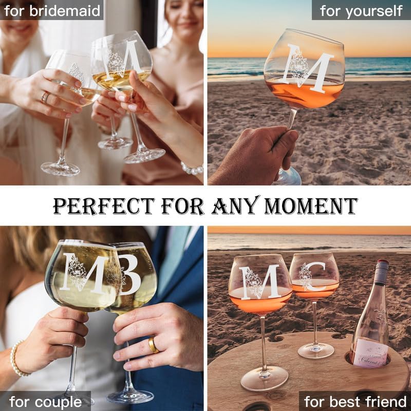 Physkoa Personalized Initial Wine Glass for Women - 20 oz Stemmed Monogrammed Glass, Customized Engraved Gift for Mom, Wife, Friend, Her - Birthday, Mother’s Day, Wine Lover Gift - Image 6