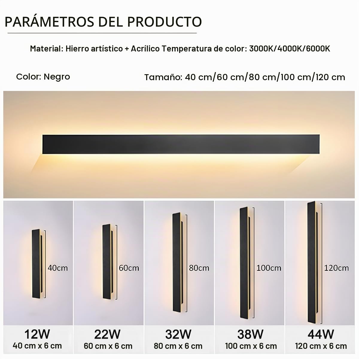 Aplique Pared Interior Regulable,60CM/22W Lampara LED Moderna | con Control Remoto Regulable 10%-100%,3000K-6000K, para Sala de Estar Pasillo Escaleras Dormitorio,Negro 110-240V