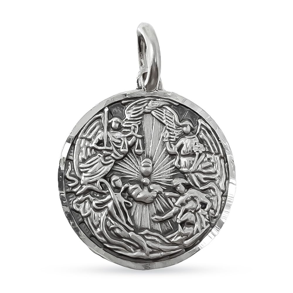 Arcángeles San Rafael Gabriel Miguel Ángel de la Guarda Medalla Plata Ley maciza de 16mm.
