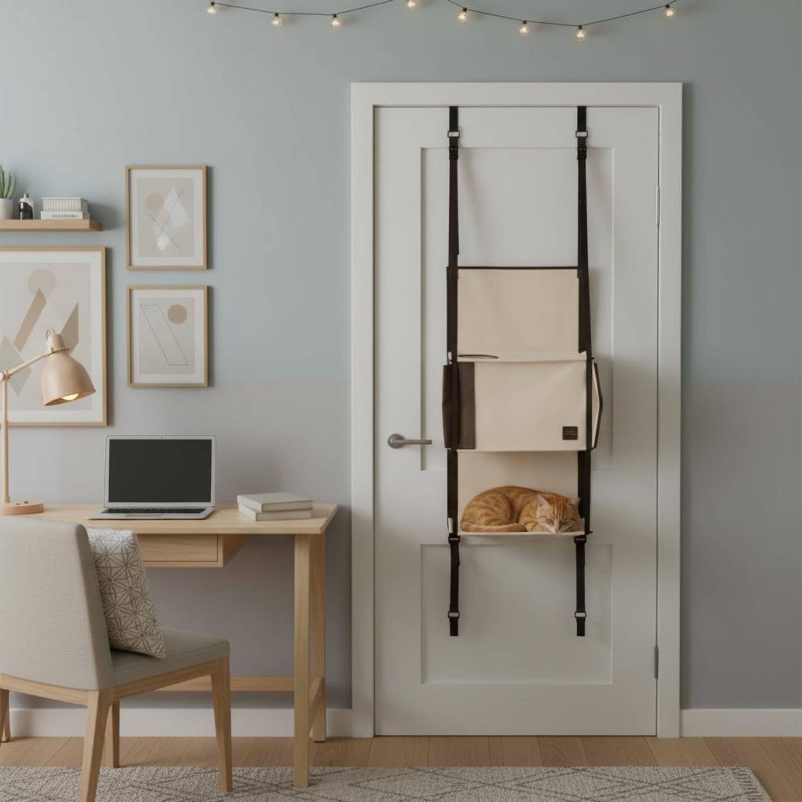 Telaio per Gatto Pieghevole Sospeso Porta Multiattività Area Riposo Richiudibile Installazione Sicura Adatto per Abitazioni Piccole Spazi Ristretti, Light Gray L