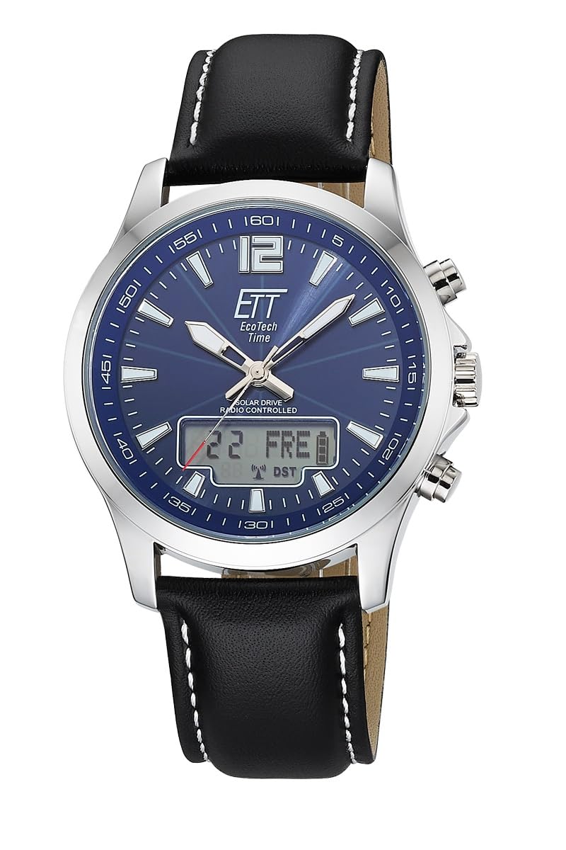 ETT Eco Tech Time Funk Solar Herren Uhr Analog mit digitalem Datum mit Leder Armband EGA-11714-31L