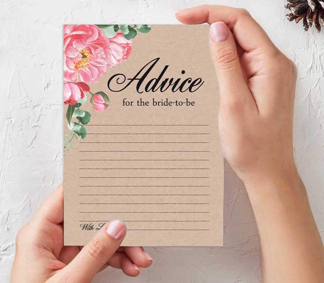 Inkdotpot Rustic Advice Cards For Wedding - Pack Of 50 Kraft Mad Libs Game Cards, 5x7 Inches, Wishes For Bride & Groom
