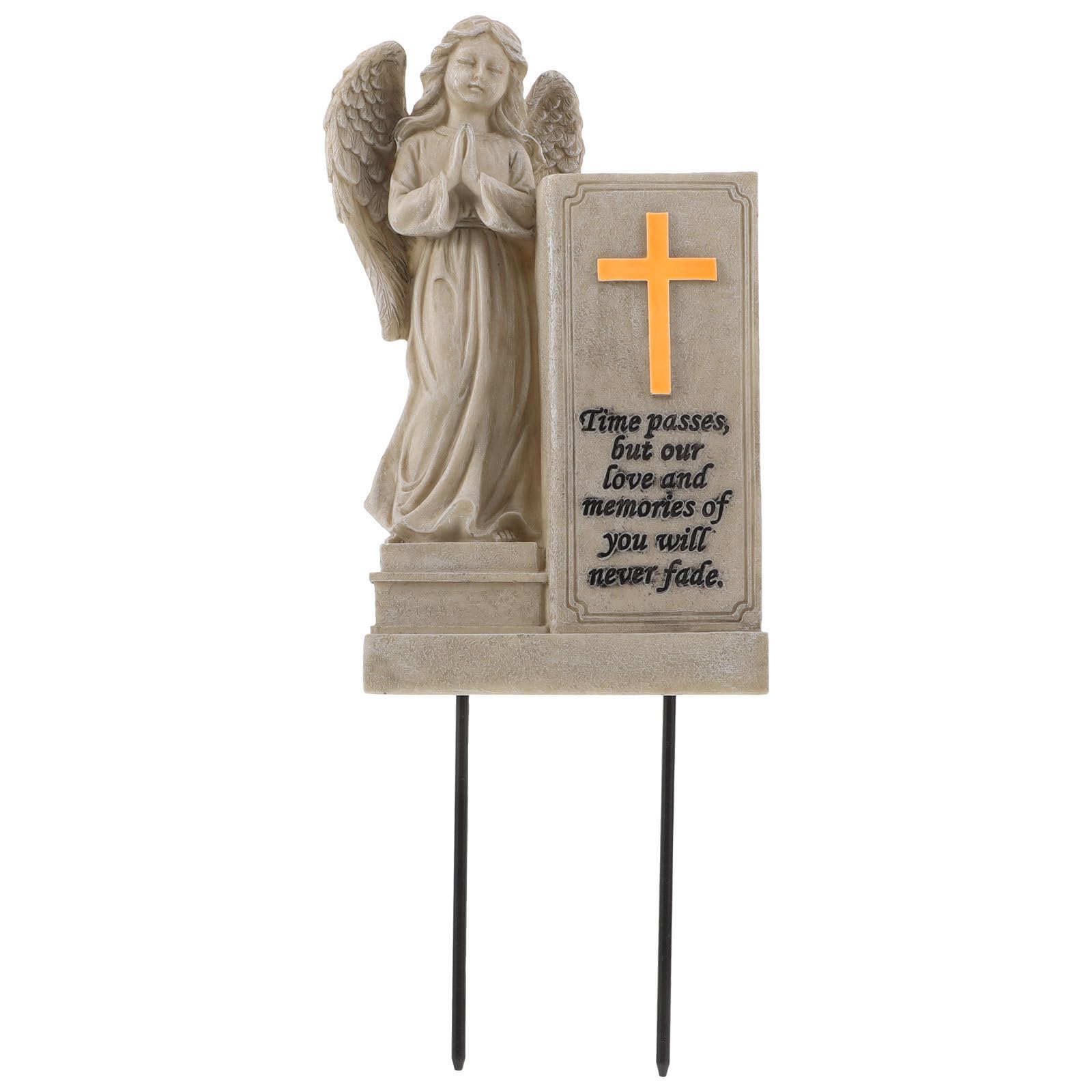Vase funéraire pour tombe en résine beige STOBAZA avec ange et croix
