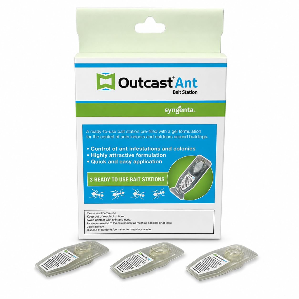Outcast Ant Bait Stations for Black Garden Ants, Indoor & Outdoor, 3 x 4g