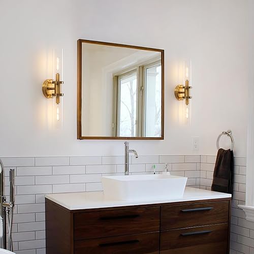 Miniatura 3 de Juego de 2 apliques de pared de latón cepillado dorado con lámpara de pared de vidrio transparente, apliques de pared modernos, apliques de