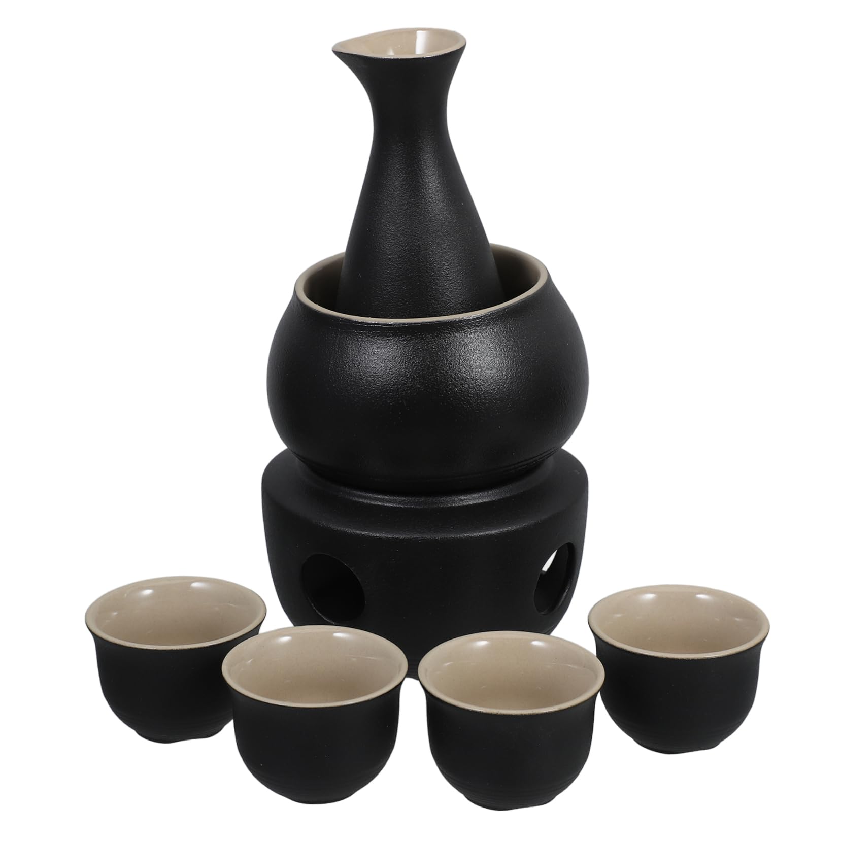 COLLBATH Set Tradizionale da Sakè in Ceramica Nera 300ml con Tazze