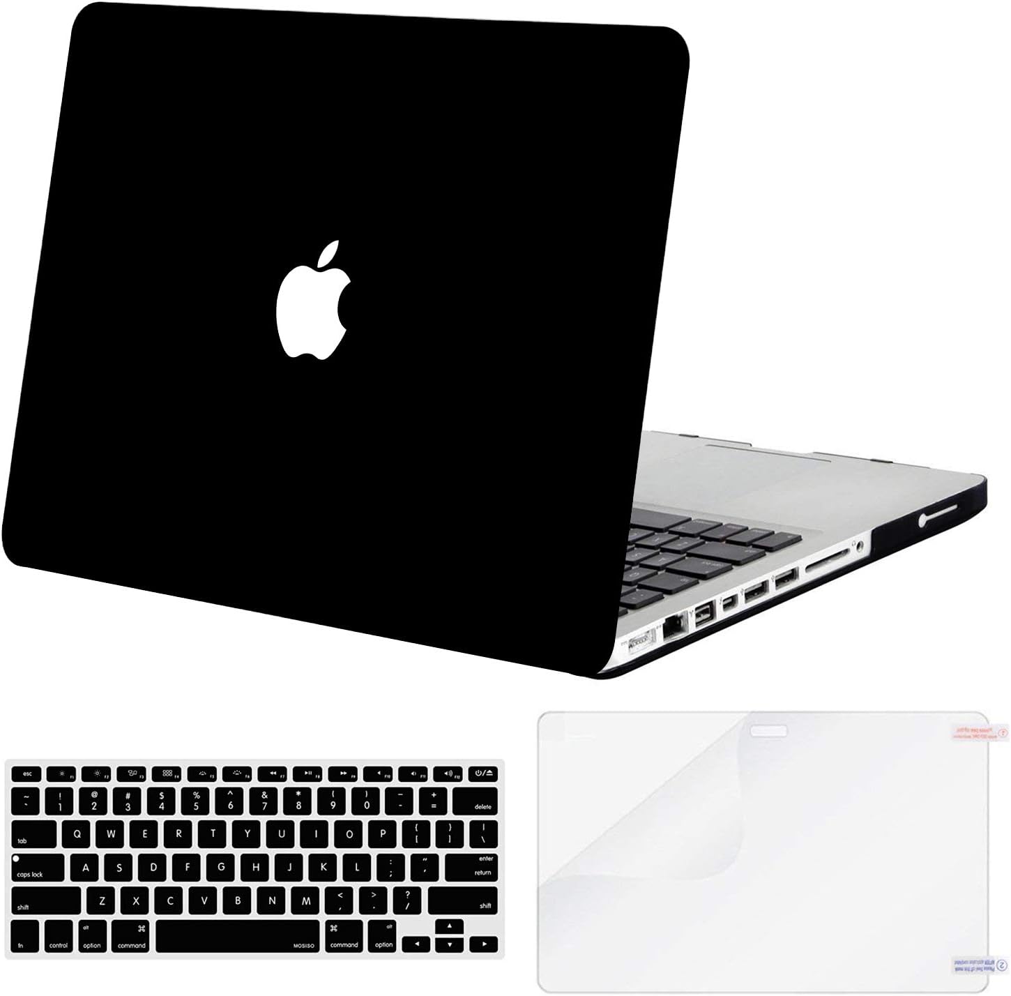 MOSISO Plastic Hard Shell Case & Keyboard Cover Skin & Screen Protector Only Compatible with MacBook Pro 15 inch with CD-ROM (Model: A1286, Old Version Release 2012/2011/2010), Black