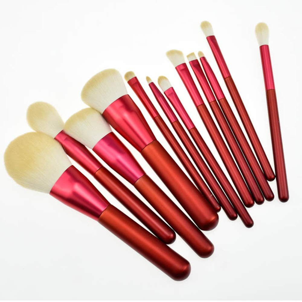 Set di 12 pennelli per Il Trucco - Pennello per Eyeliner Liquido Rosso in Fibra Sintetica Morbida per ombretto e Labbra(Red)