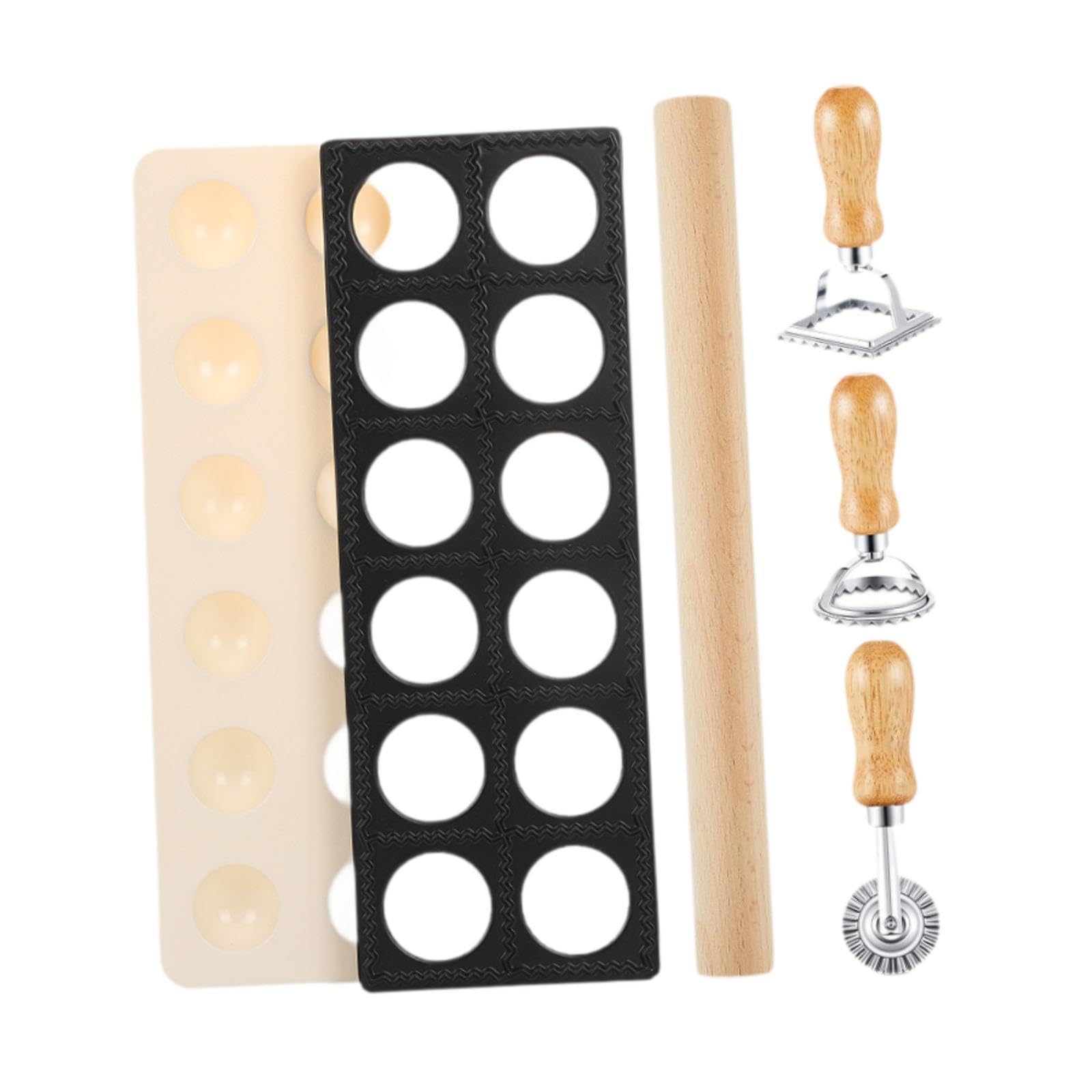 Juego de 5 Piezas para Hacer Ravioles, de Ravioles Y Herramienta para Pasta con Accesorios: émbolo, Rueda Y Rodillo de Madera. Ideal para El, Negro, Individual