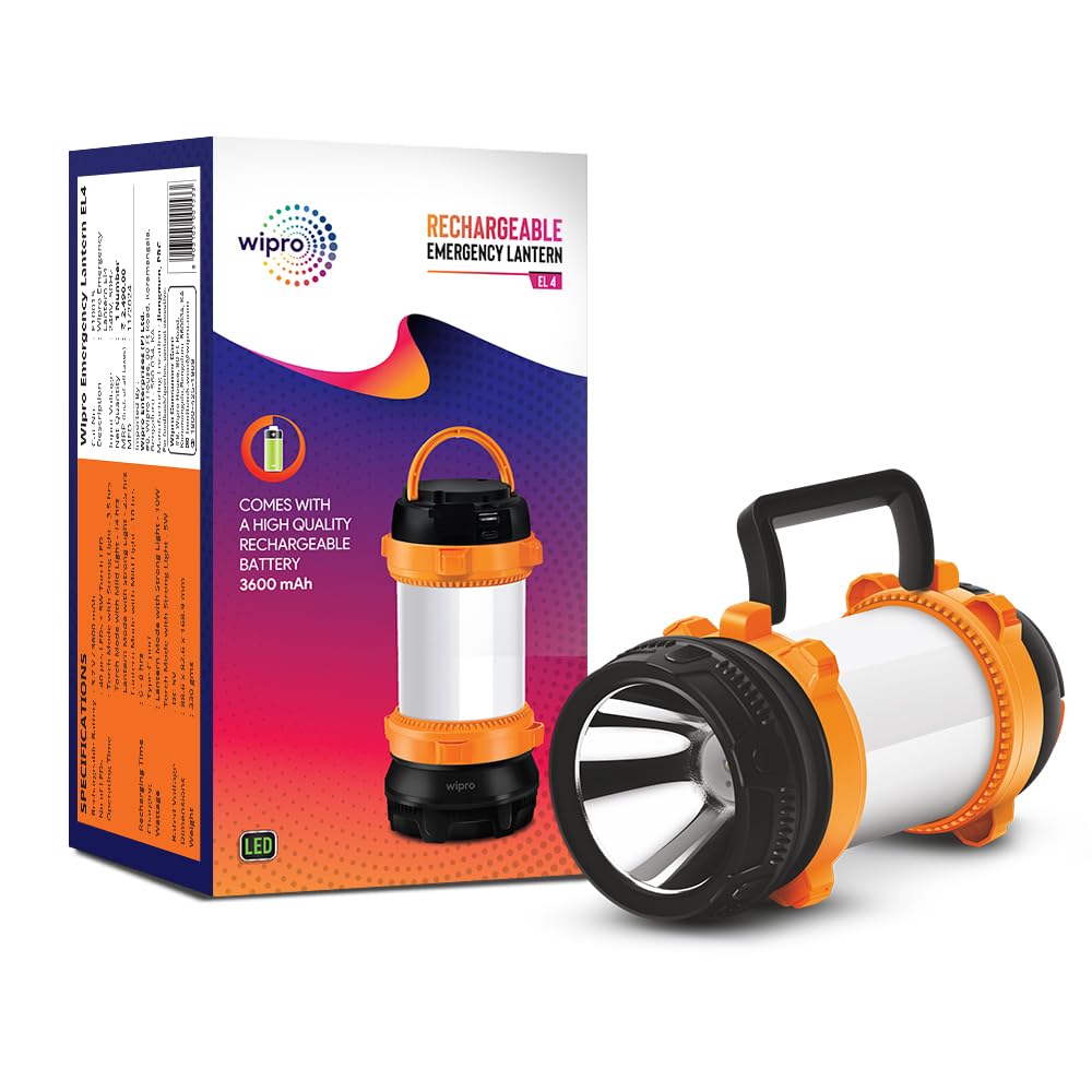 wipro EL4 Rechargeable Emergency Lantern Cum Torch | Type-C Fast