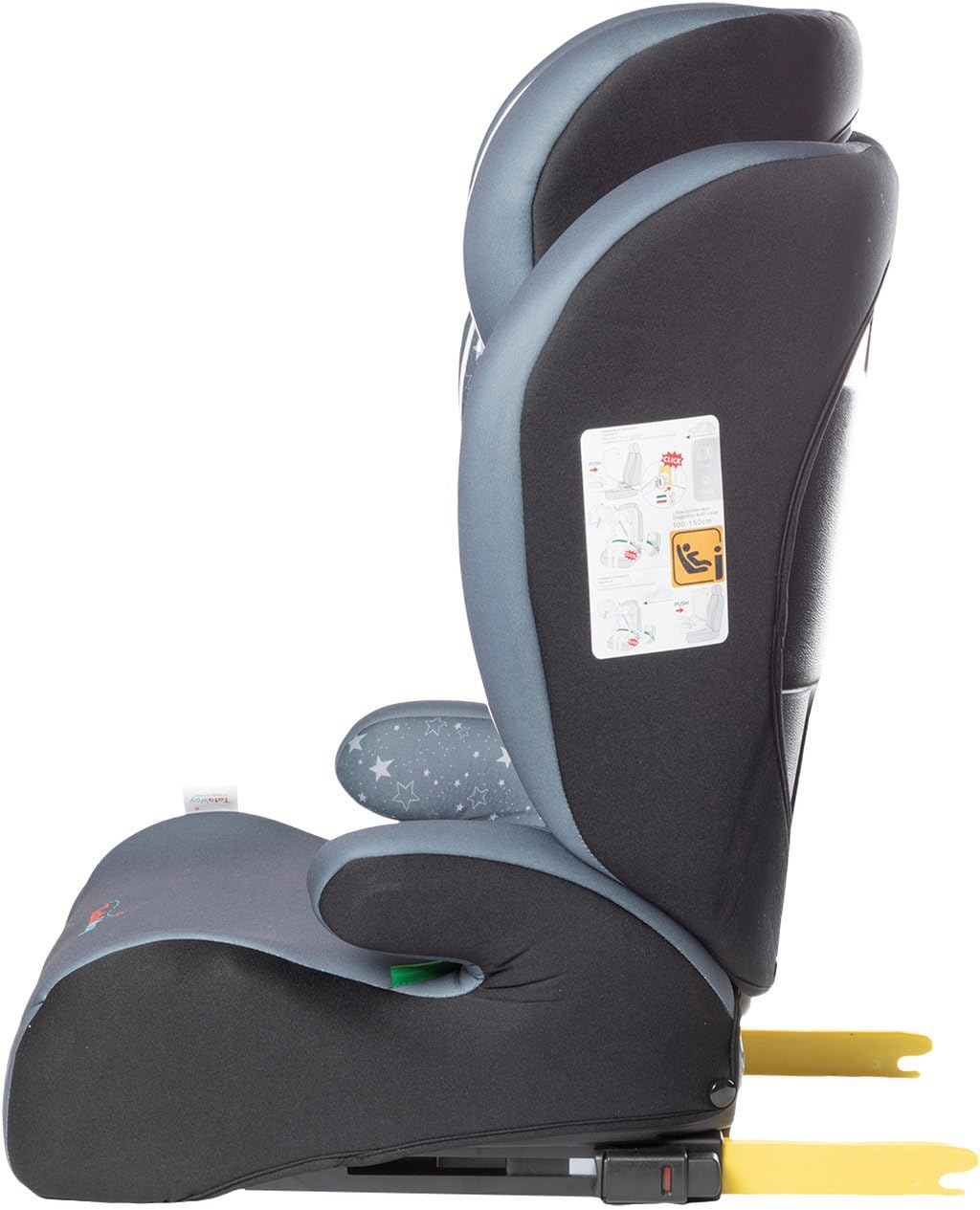 Siège Auto Avec Fixation ISOFIX Pour La Sécurité Des Enfants D'une Hauteur De 100 à 150 Cm Avec Graphismes Sur Fond Gris