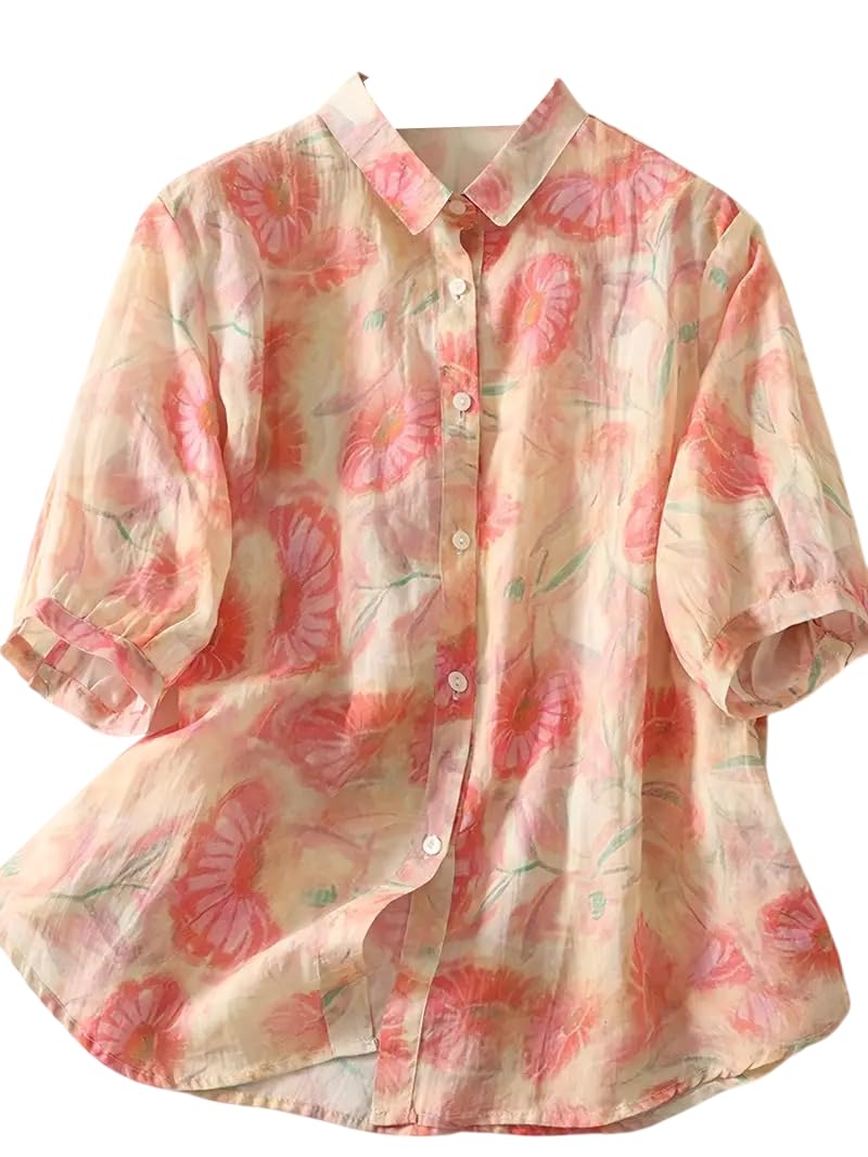 Women Printed Rayon Shirt | Soft Breathable Fabric Casual Wear Top | Regular Fit Button Down Shirt for Office Wear, Regular Use, Travel, Weekend Outfits & Casual Styling - Color Peach-image-9