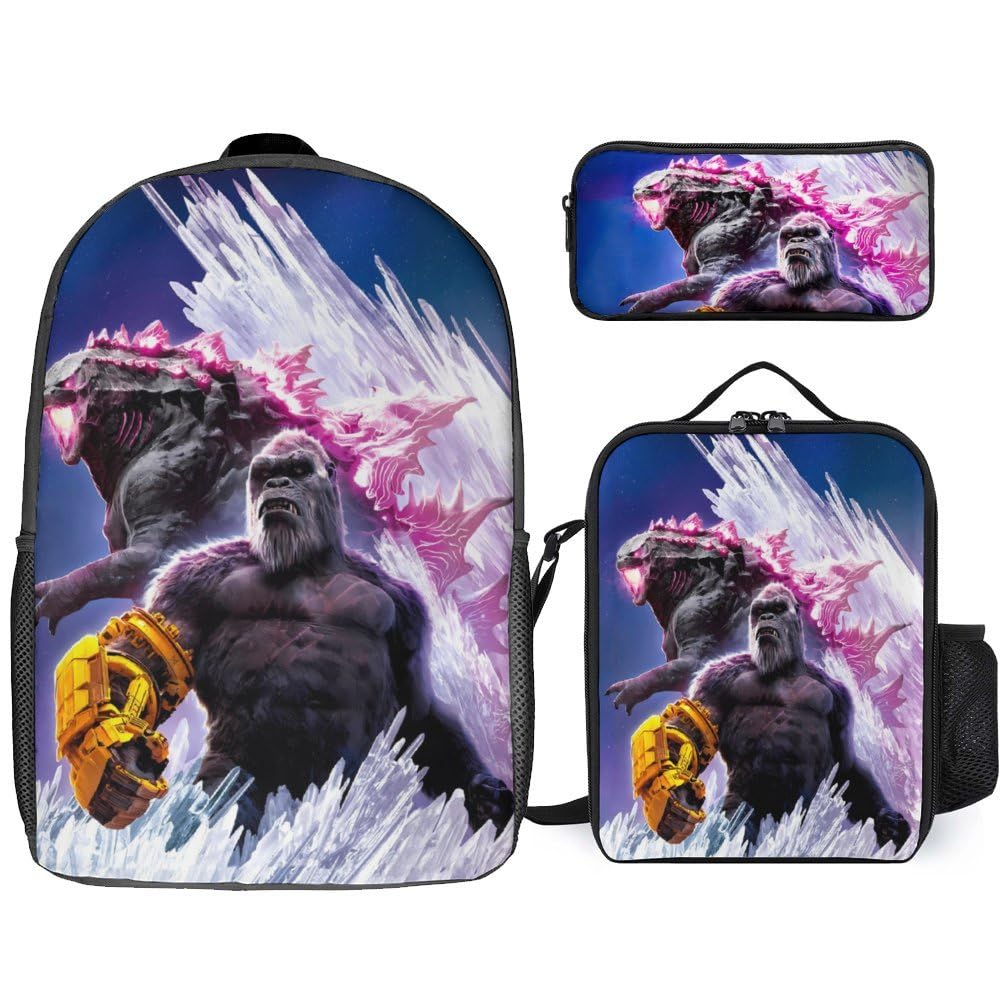 Hsrtydgen Cartoon Teens Backpack, Schoolbag 3 Piece Set, 17Inch Bookbag with Lunchbox And Pencil Case, Style 2