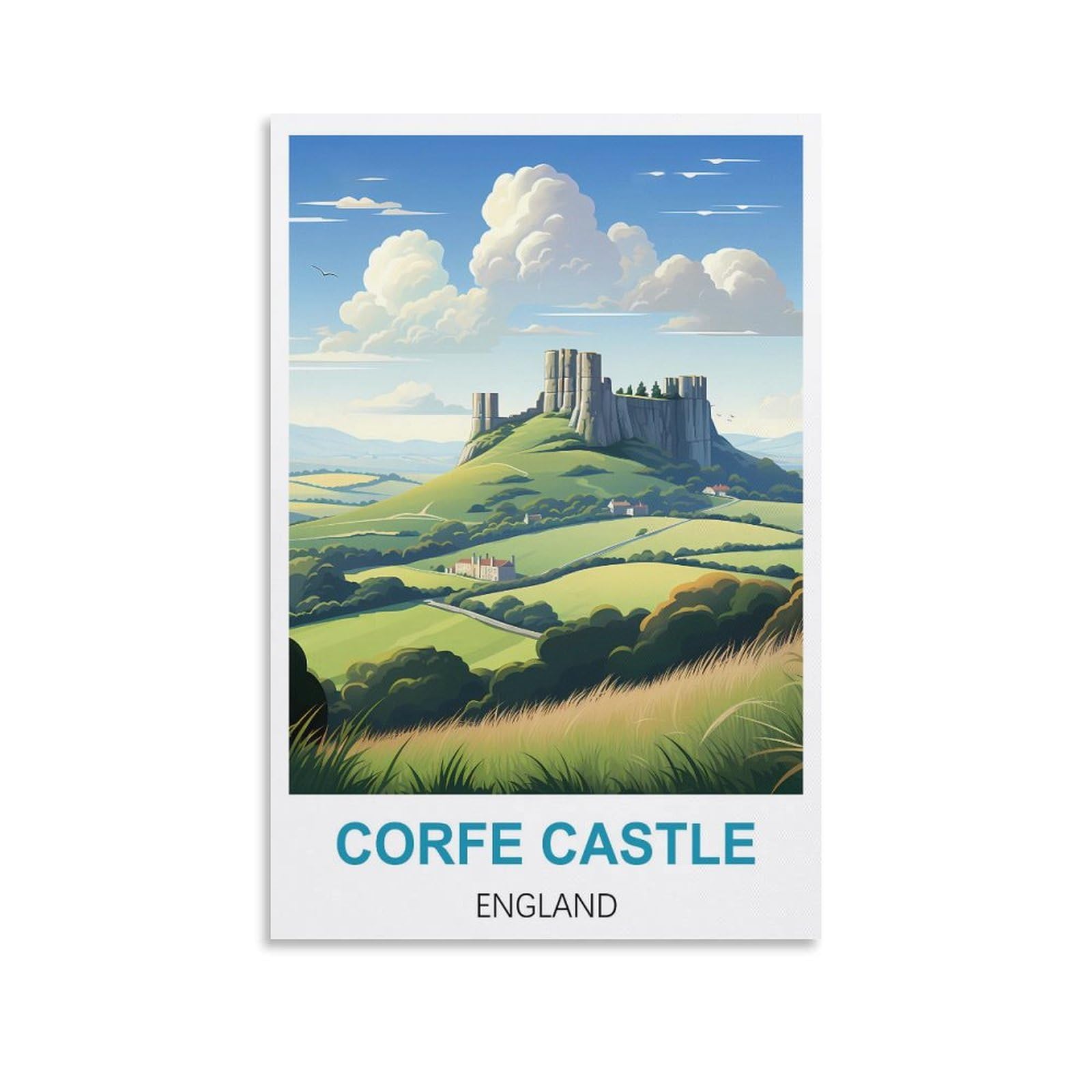 Vintage Metal Tin Signs Corfe Castle Englands Art Retro Plaque for Bars Pub Playroom Man Cave Wall Decor 30x30cm