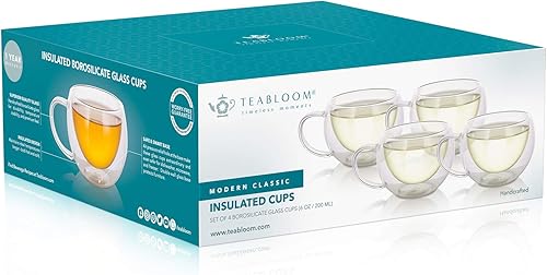 Miniatura 9 de Teabloom Modern Classic - Vasos aislantes  6 oz  6.8 fl oz  Juego de 2 tazas de vidrio de doble pared para té o café