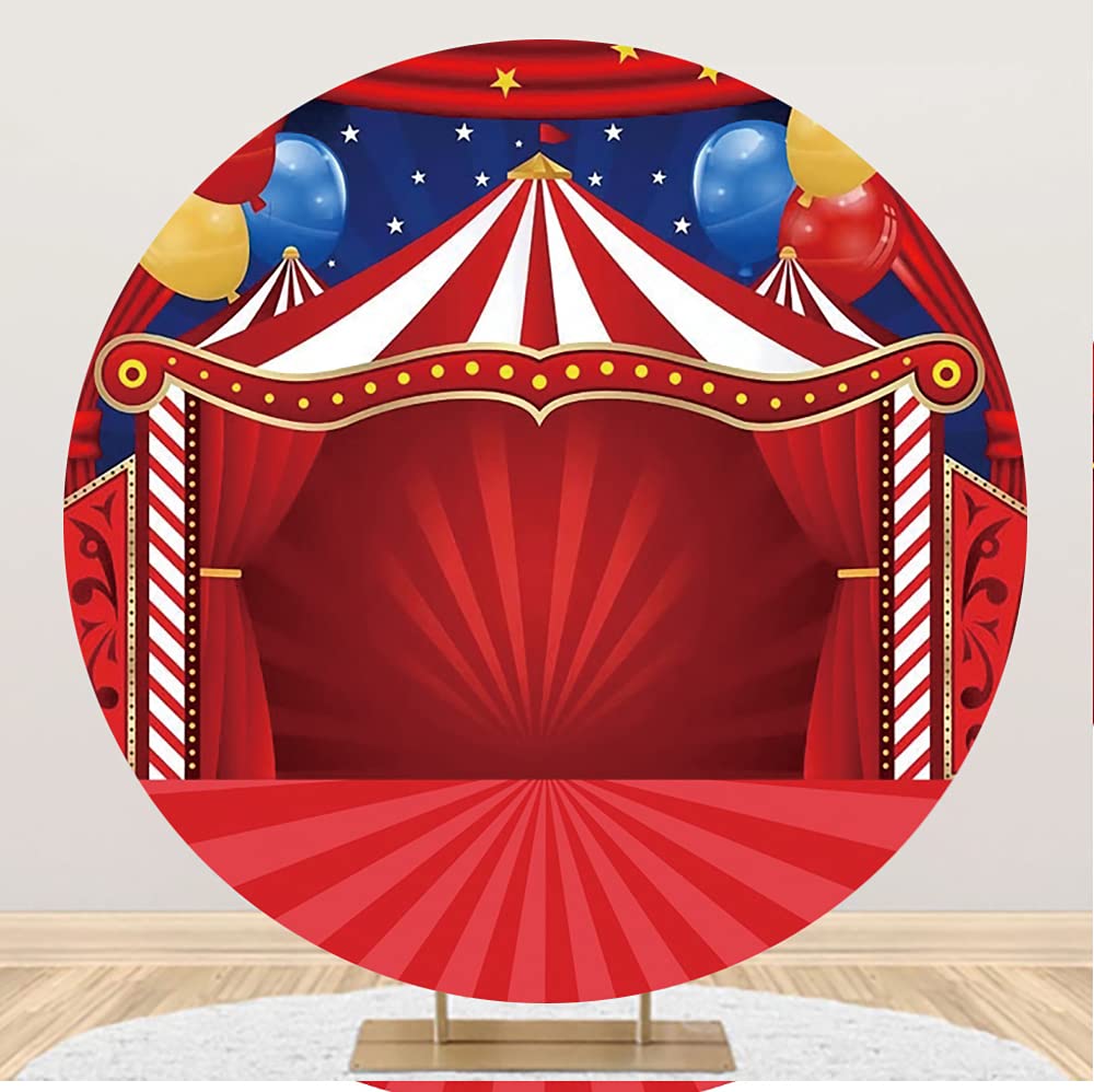 Aoihrraan 200cm Diametro Circo Tema Rotondo Fotografia Sfondo Rosso strisce tenda palloncini divertimento parco Sfondo Bambini compleanno festa torta tavola arredamento bambino doccia foto prop