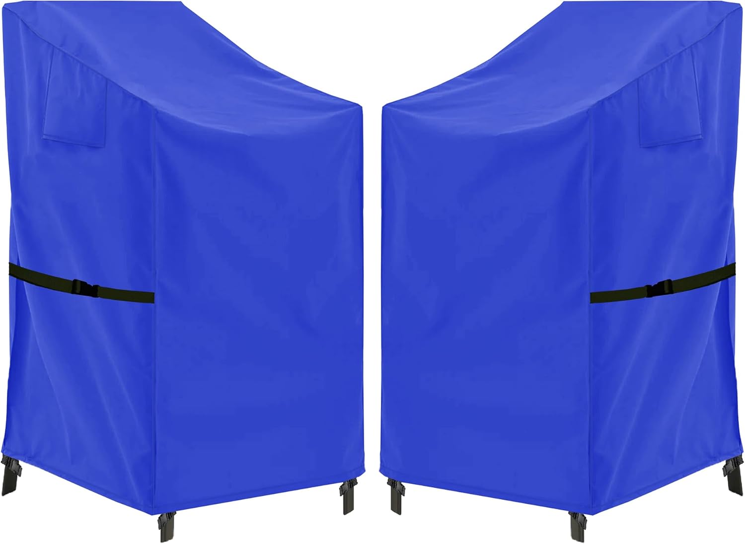 Stackable Patio Chair Cover - 600D High Back Outdoor Chair Cover Waterproof & Heavy Duty, 2 Pack Lawn Furniture Stacking Seat Cover for 4-6 Outdoor Stackable Dining Chairs - 28 x 36 x 47 Inch