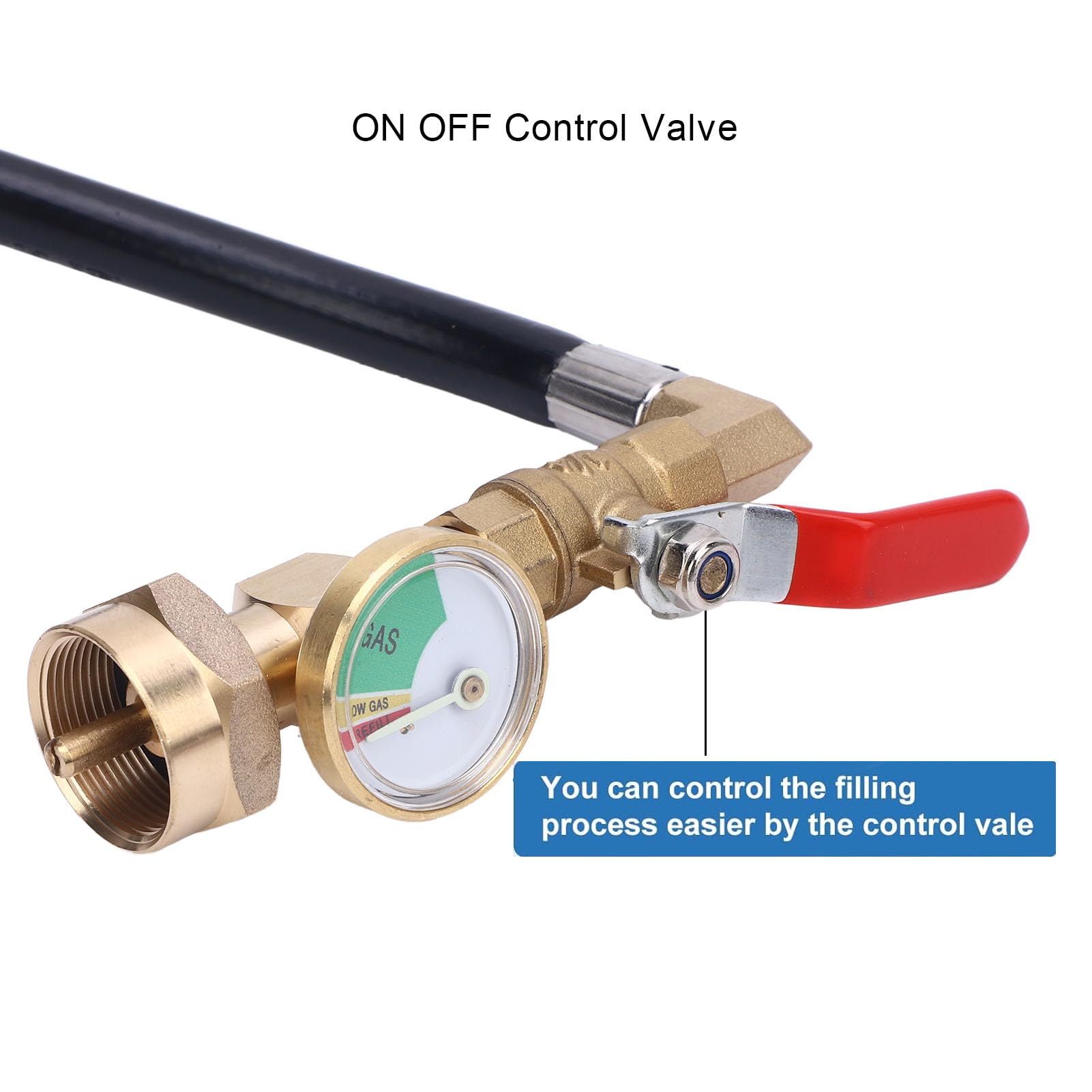 RV Gas Refill Adapter Hose with Gauge and ON Off Control Valve 3 Feet Gas Tank Extension Hose for 1 Lb Gas Tank — view 8