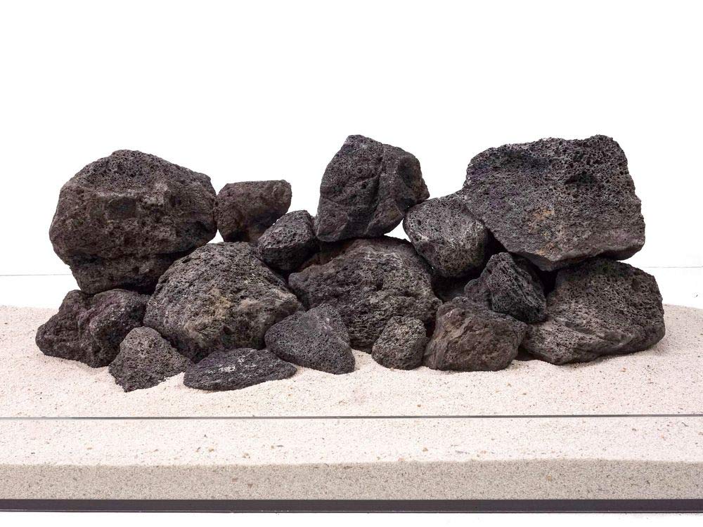 AquaOne Aquarium Steine Schwarze Lavasteine I Natursteine Lava 15kg Mix Größe S-XL I Aquascaping Gestein für Tank I Lavagestein Dekoration Aquascape Deko