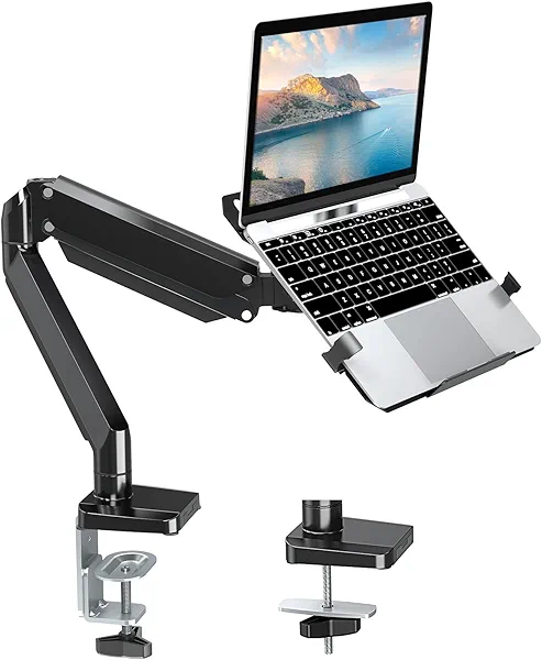 MOUNT PRO Laptop Arm Mount for Desk, 2 in 1 Function Monitor Laptop Stand, Fits Max 17" Notebook and 32" Computer Screen, Aluminum Single Monitor Holder with Adjustable Tray, Holds up to 19.8lbs