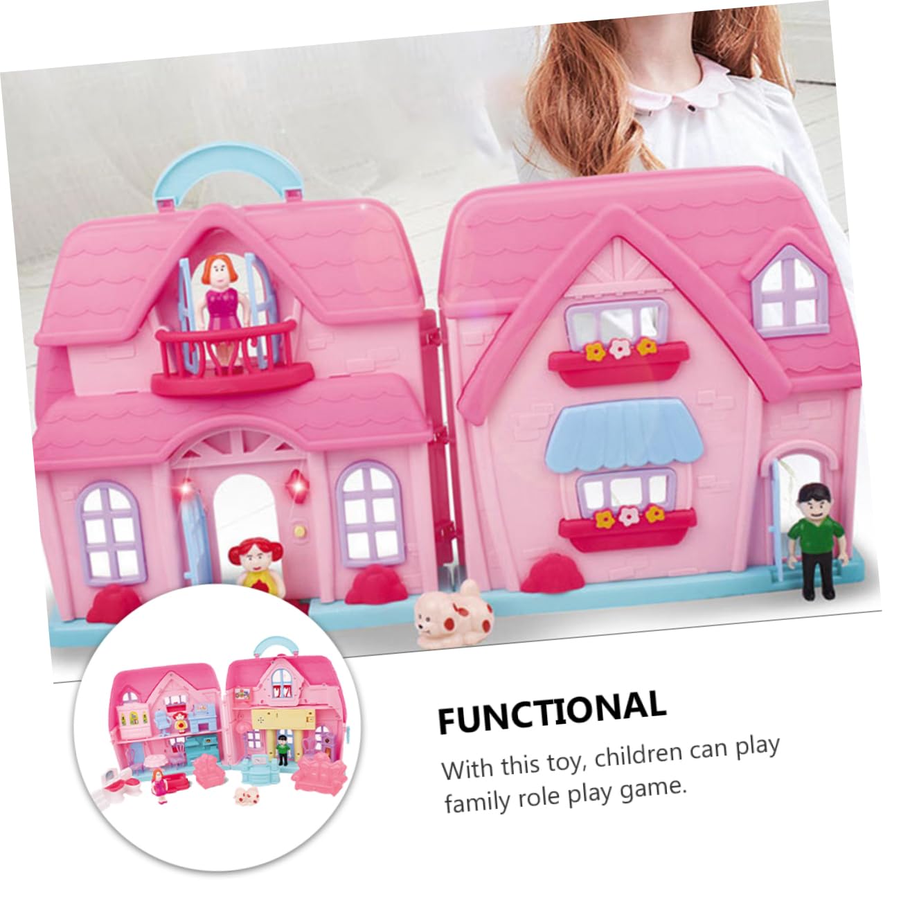 Hohopeti 1 Set House Kit with Simulation Lights Portable Villa for Role Play and DIY Family Games Present Random Color