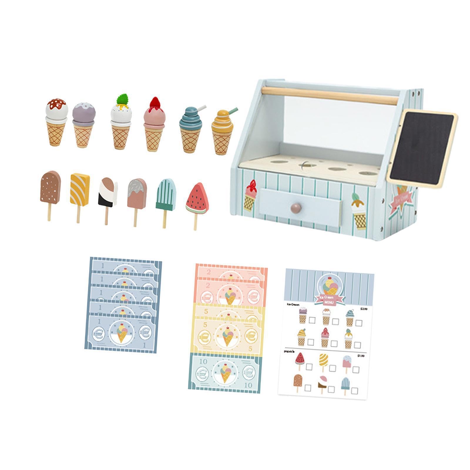 Il giocattolo educativo della gelateria incoraggia i bambini a | mentre giocano, imparando le abilità sociali essenziali e la sicurezza. Giocattolo da cucina per bambini. Negozio di gelati.