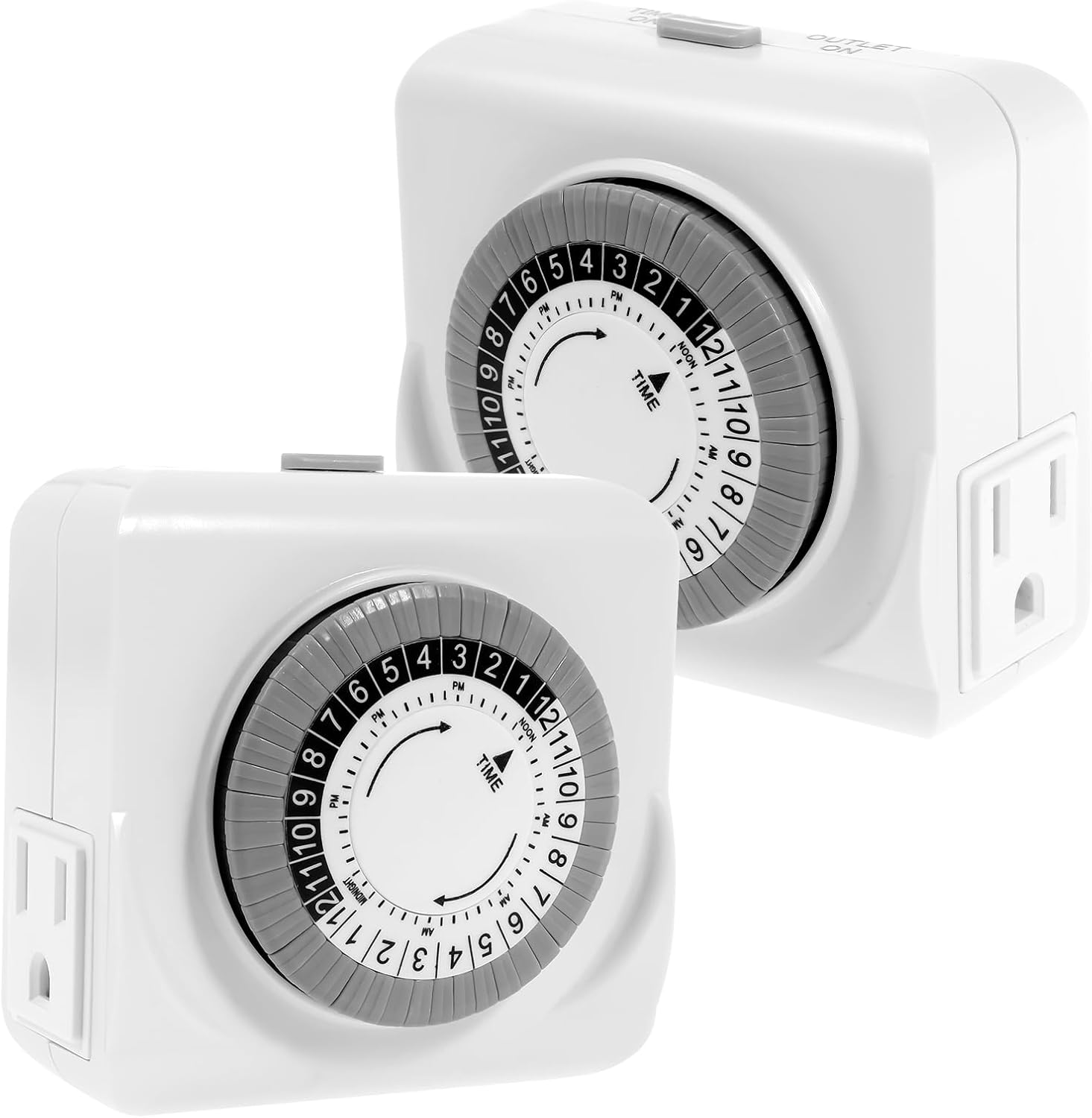 2Pcs 3 Prong Timer Outlet Plug Indoor Mechanical Outlet Timer Plug with 2 Retailers 25 Hour Plug-in Electrical Mild Plugs for Stage Mild Power Saving