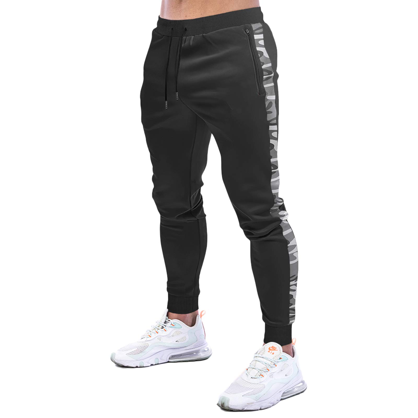 MakingDa Tracksuit Bottoms Men Slim Fit Tapered Joggers Gym Pants Skinny Sweatpants Running Training Sports Trousers with Zip Pocket-4-Black-XL