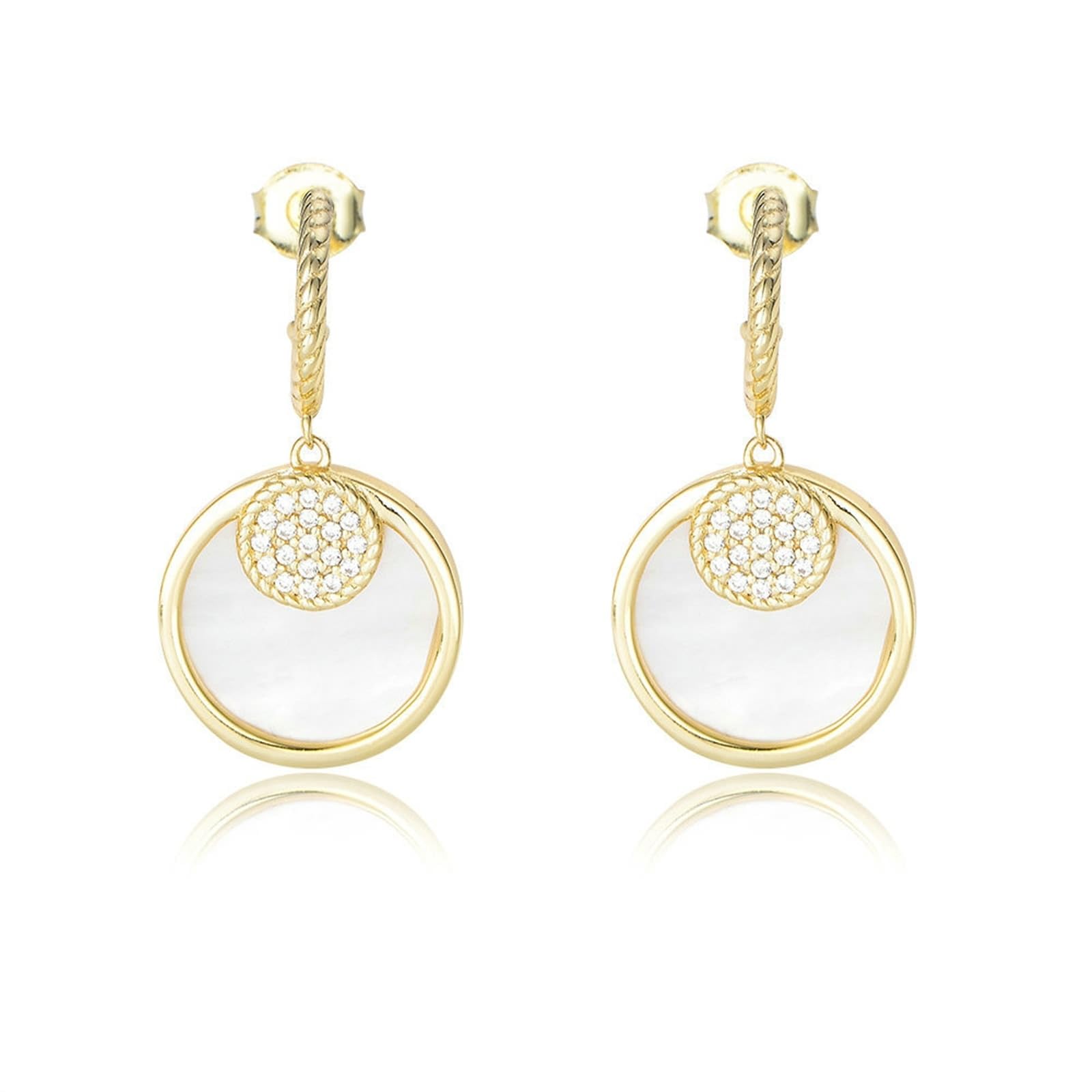 Echt Schmuck Ohrringe Weißgold 18 Karat 750 mit Diamant, Klassiker Rund Ohrhänger 18K Gold Muschel