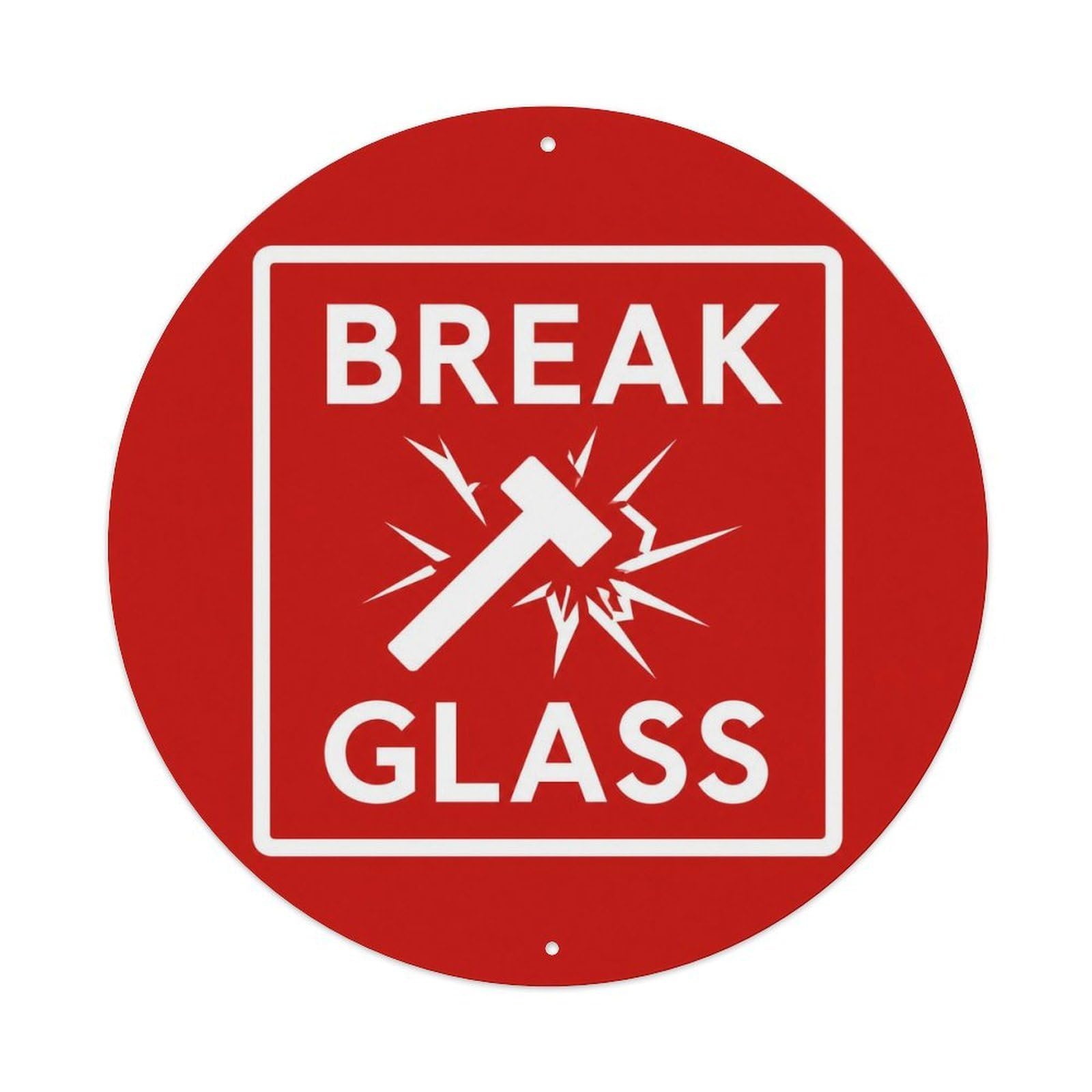 Olyhtr 8X8inch Classic Style Typography Heritage Hazard Warning Break Glass British Metal Tin Sign