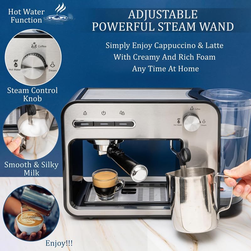 Miniatura 4 de Mixpresso Máquina de café expreso profesional para el hogar, 15 bares con espumador de leche, máquina de café expreso con divisor de doble taza,