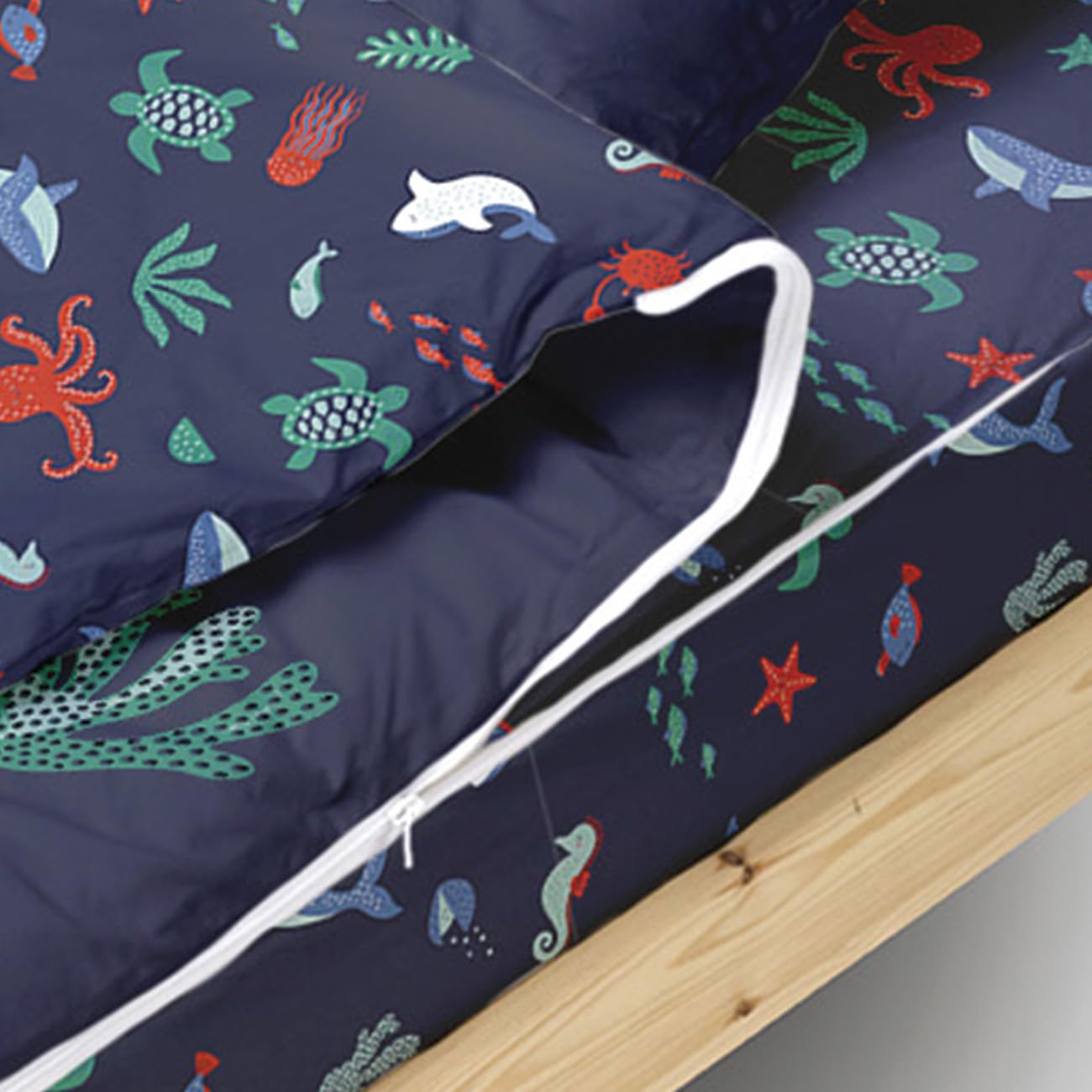 Bleu Calin Rechange Caradou® Océan Parure de Lit Enfant en Coton, 90x190cm | 3 pièces, Couchage Tout-en-Un, Sans Couette