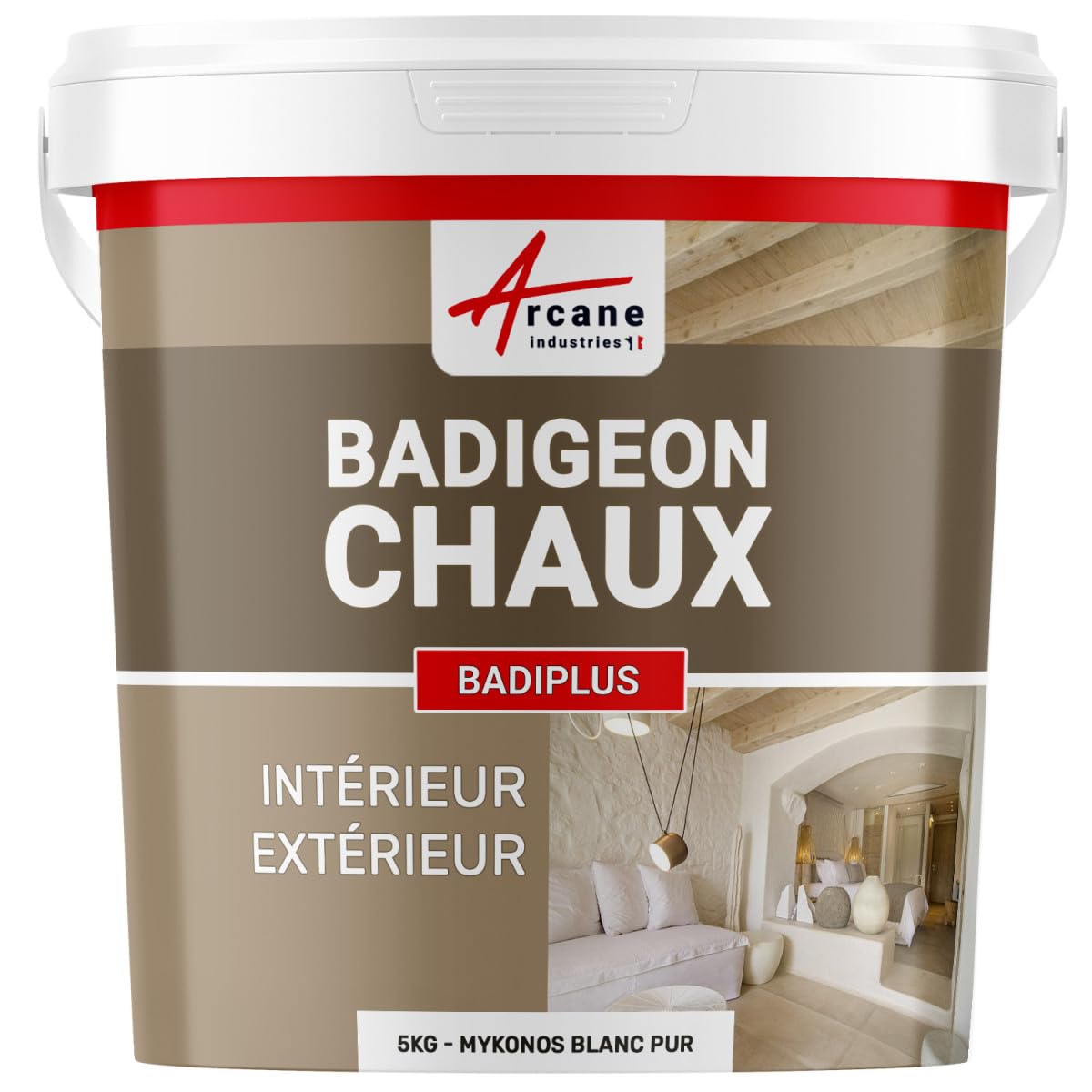 Badigeon Chaux Mur Intérieur, Façade Extérieure 5 kg Mykonos Blanc Pur | Finition Mate Minérale, Microporeux, Laisse Respirer, Murs, Façade, Ciment, Pierre, Intérieur Extérieur - Arcane Industries