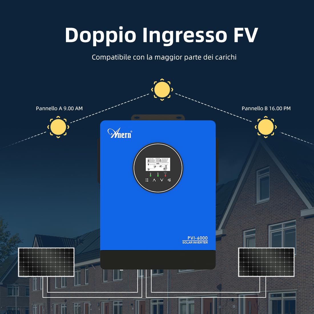 Anern 10000W Inverter solare ibrido 220V/230V CA Inverter fotovoltaico con 2 ingressi MPPT, PV max. 13500W, supporto Wi-Fi, per pompa dell'acqua、Generatore、Pannelli solari，Funziona Senza Batteria