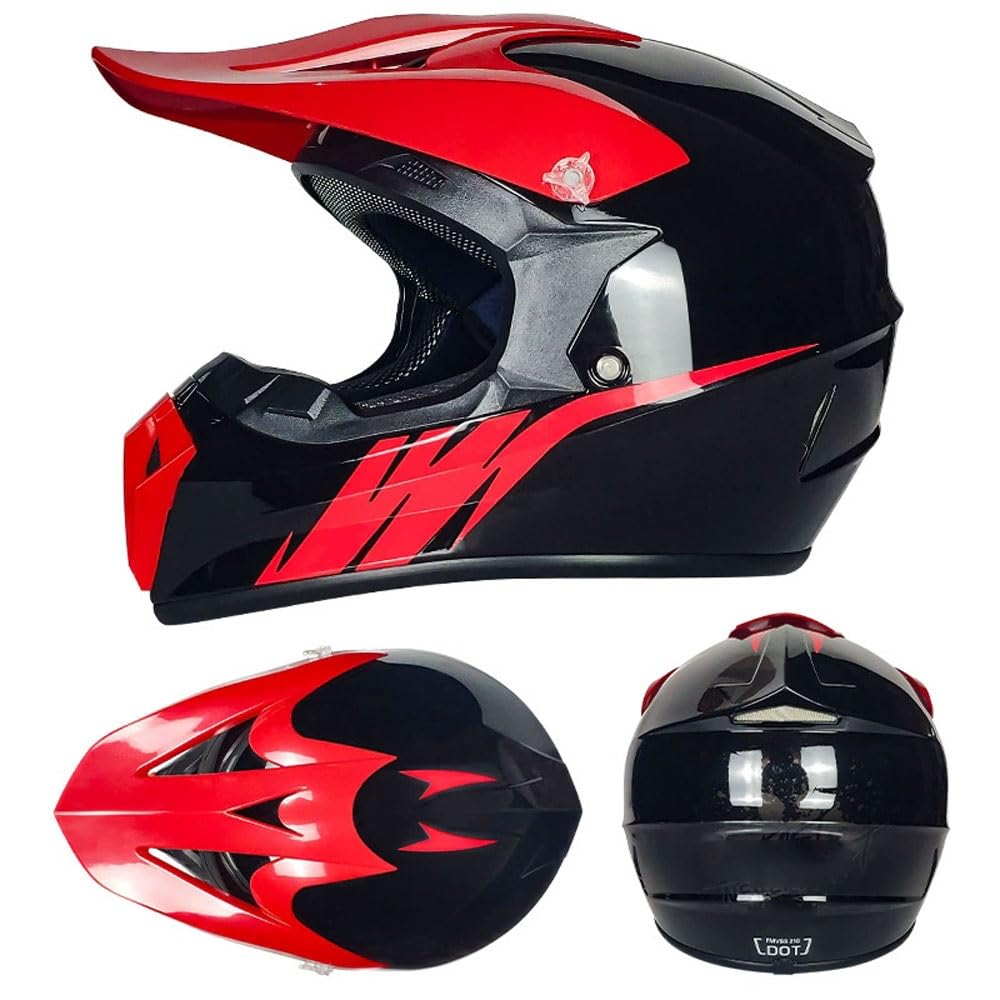 Jeunesse Enfant Hors Route Moto Casque, avec Gants Lunettes Masque, MTB VTT BMX Une Descente Quad Moto Cross Accident Casque Unisexe, Approuvé par Le Dot