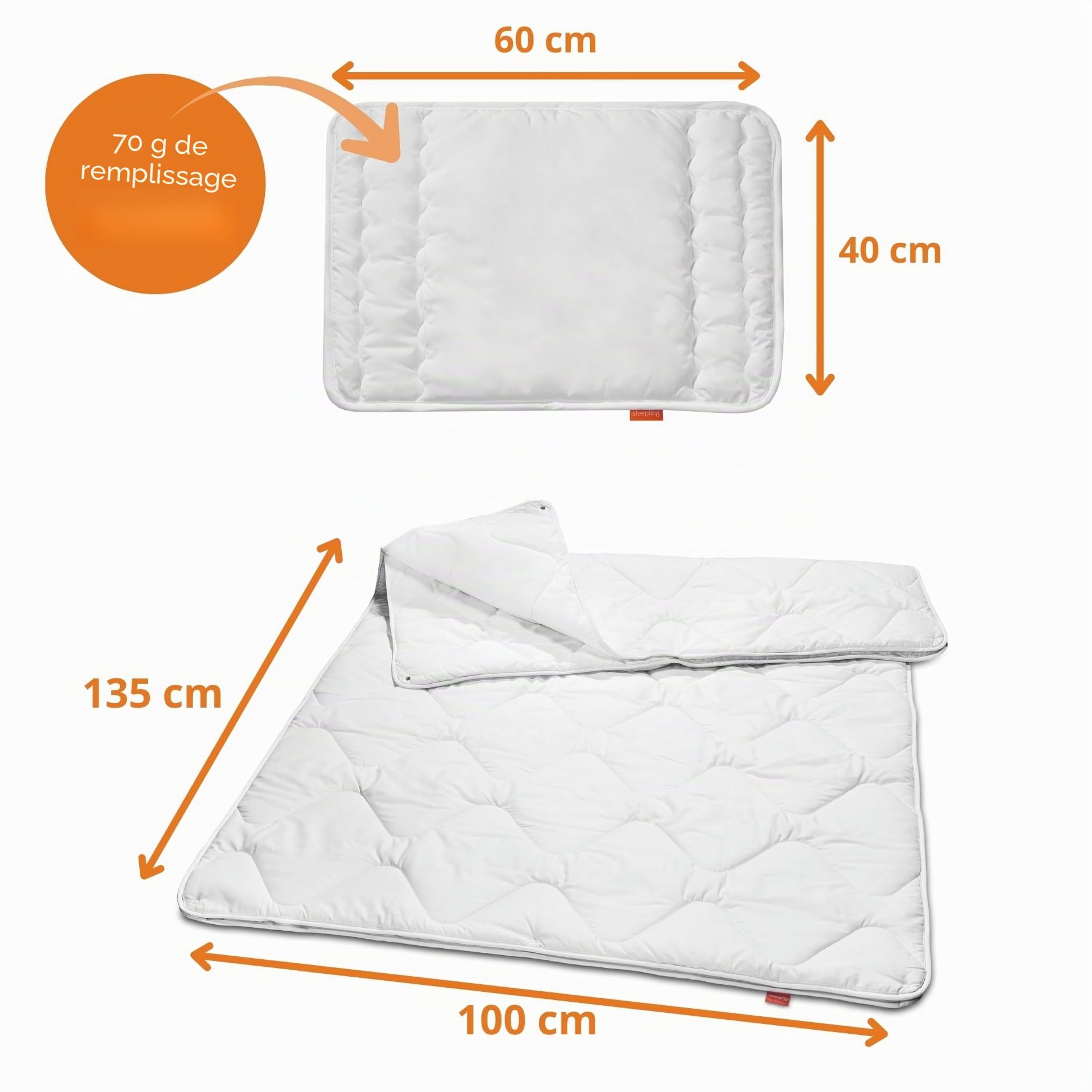 sleepling 194479 Enfant Set pour lit de bébé | Couette 4 Saisons pour Toute l'année 100 x 135 cm | Oreiller Plat 40 x 60 cm | 100% Microfibre | Made in EU | Ökotex 100 | Garantie de Chaleur, Blanc