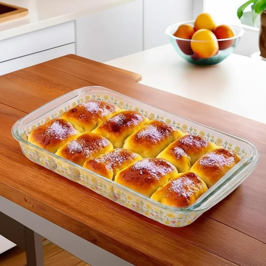 Borosilicate Glass Baking Tray 2200ml, Rectangular Oven & Microwave Safe Bakeware Dish for Baking, Roasting, Serving & Meal Prep, Transparent, Dishwasher & Freezer Safe