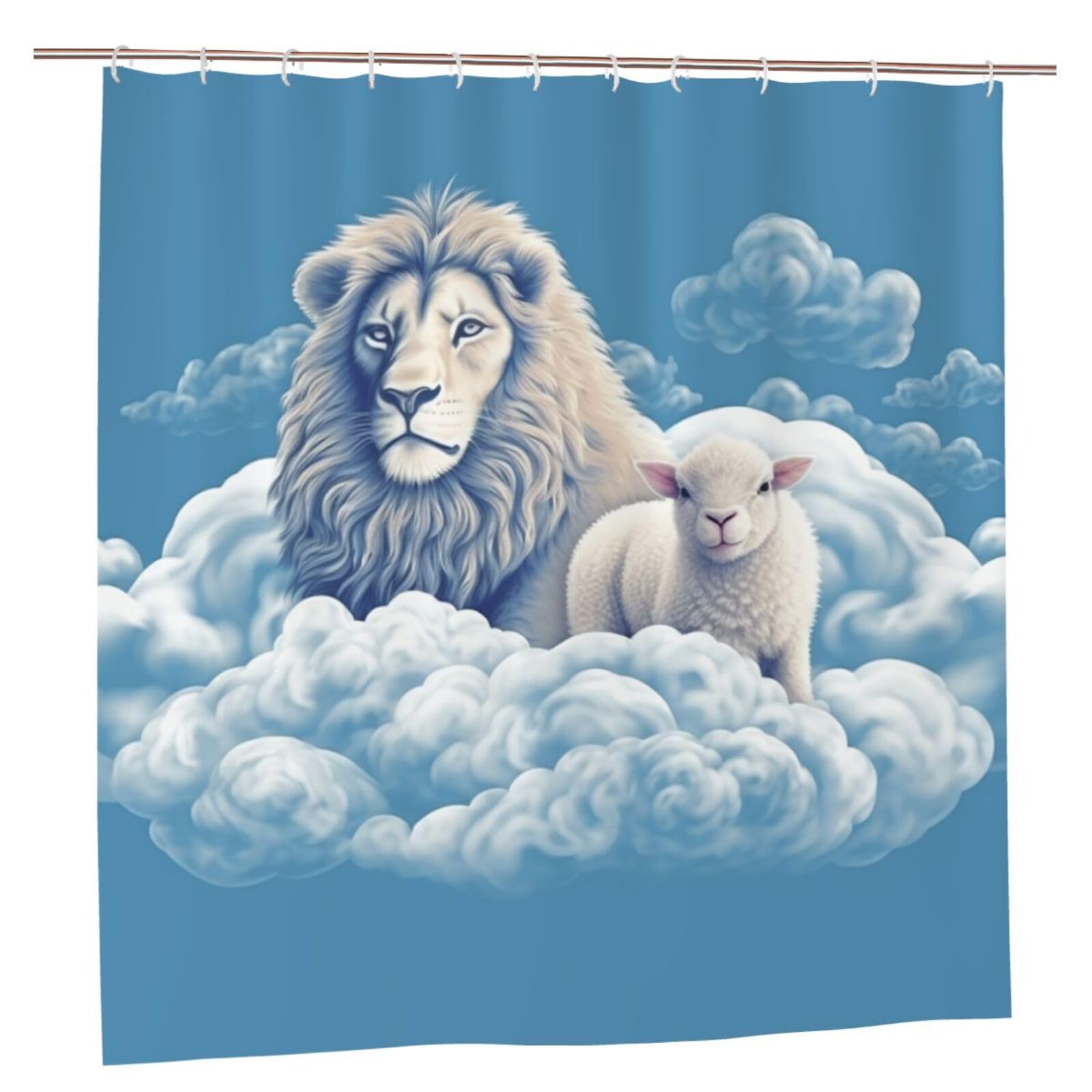 Rideau de douche imperméable agneau et lion 183x183 cm