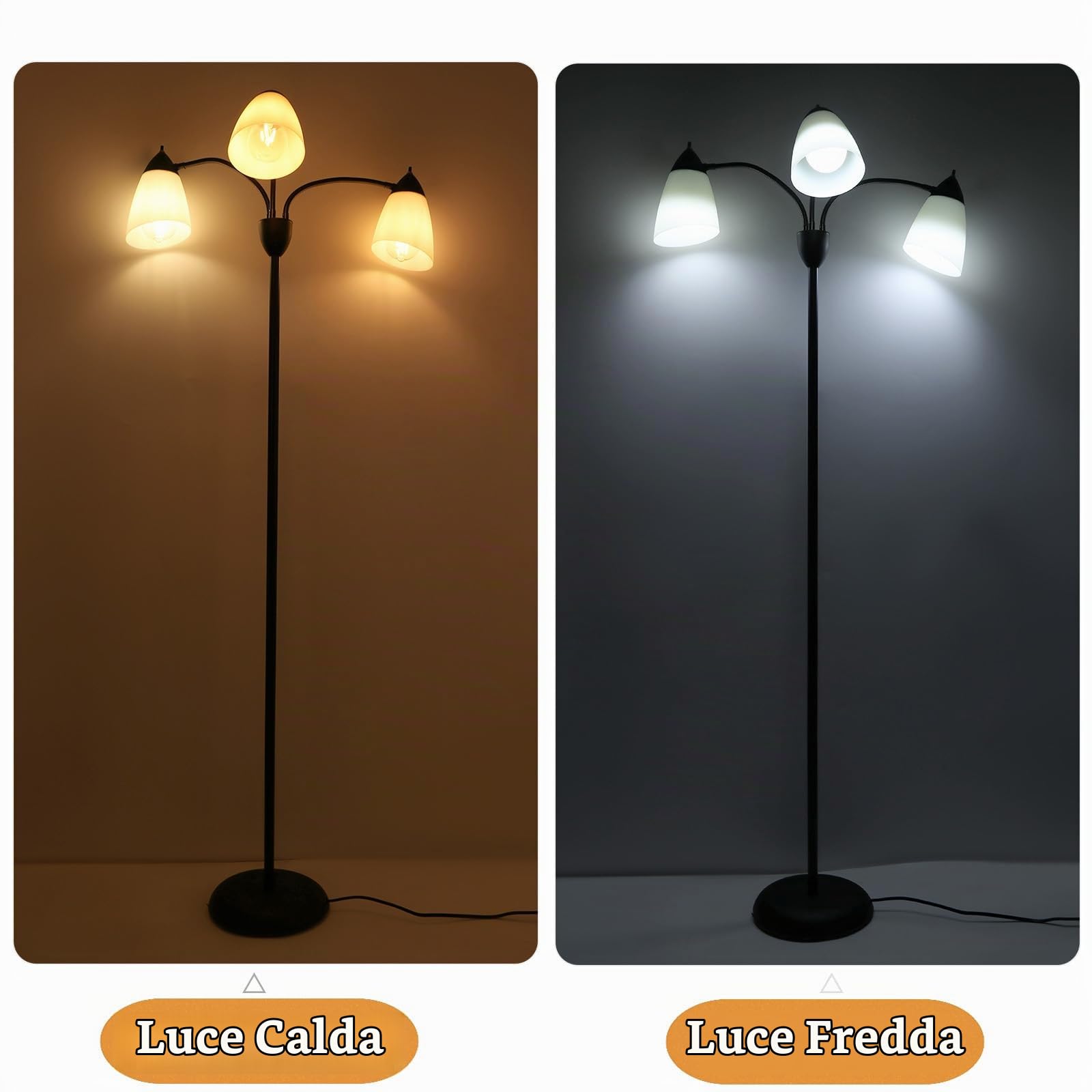 FIRVRE Lampada a Piantana da Terra, Lampada da Terra Moderna Design 3 Luci Individuale Controllo per Soggiorno, Letto, Lettura e Ufficio