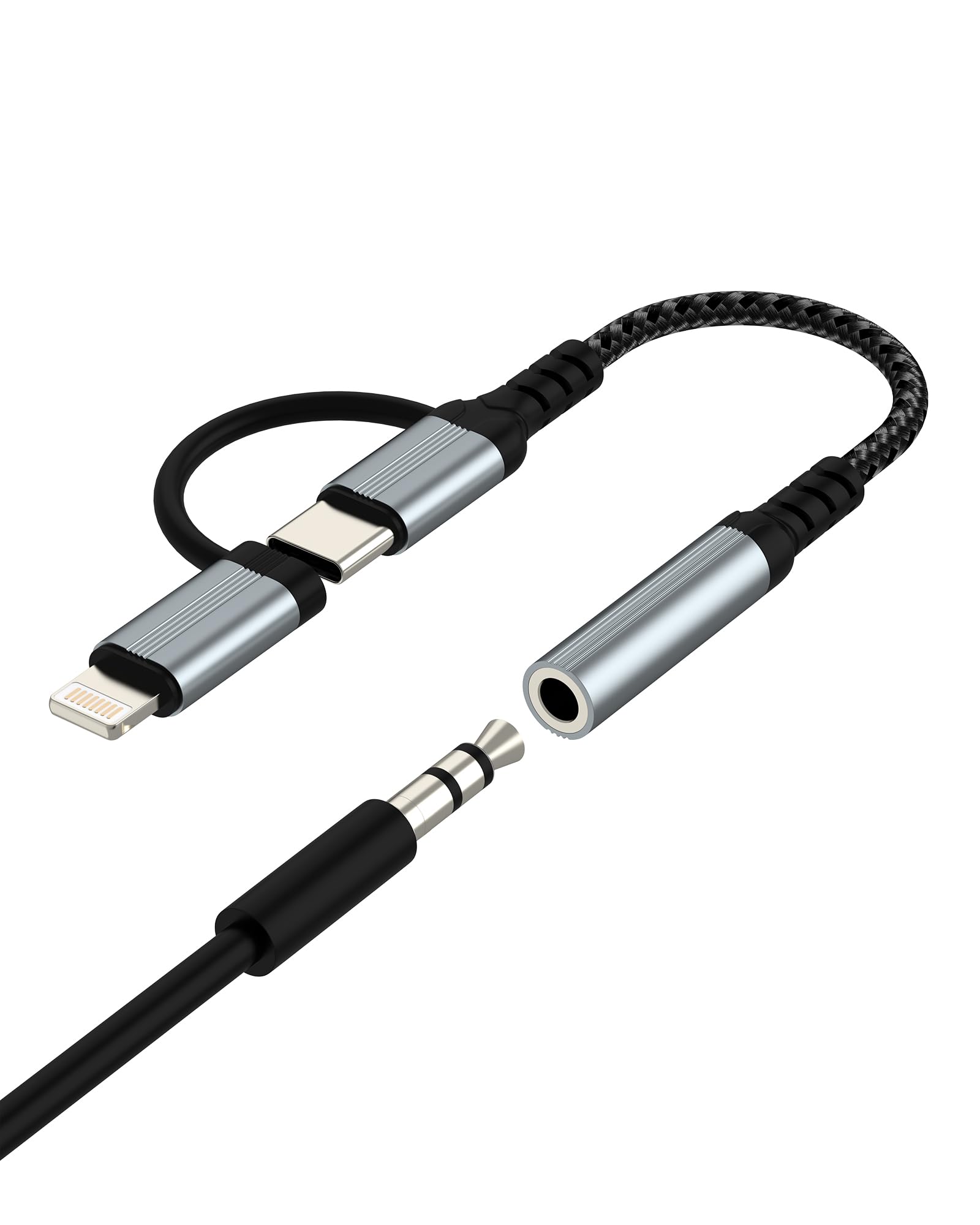 USB C Lightning to 3.5mm Headphone Jack Adapter(2in1)for iPhone 16 15 14 AUX Audio Cable Splitter for Apple Compatible for Samsung for iPad Earphone