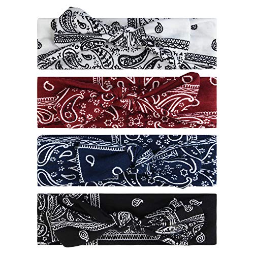Beautyflier Pack of 4 Paisley Bandana Knot Headbands Rabbit Ear Bow Head Wrap Turban Hair Band for Women Girls
