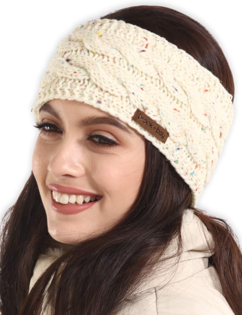Brook + Bay Womens Cable Knit Ear Warmer Headband - Winter Fleece Lined Headwrap