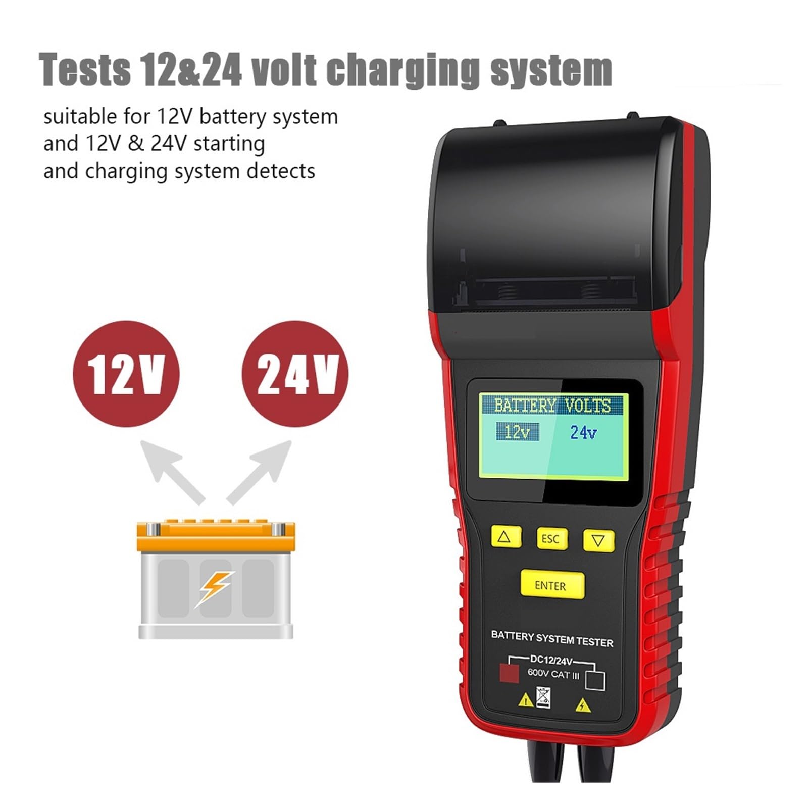 Tester For Batteria Auto Con Stampante 12V/24V 100-2000 CCA Di Carico For Digitale Avviamento E Ricarica Rilevamento Rapido Accurato