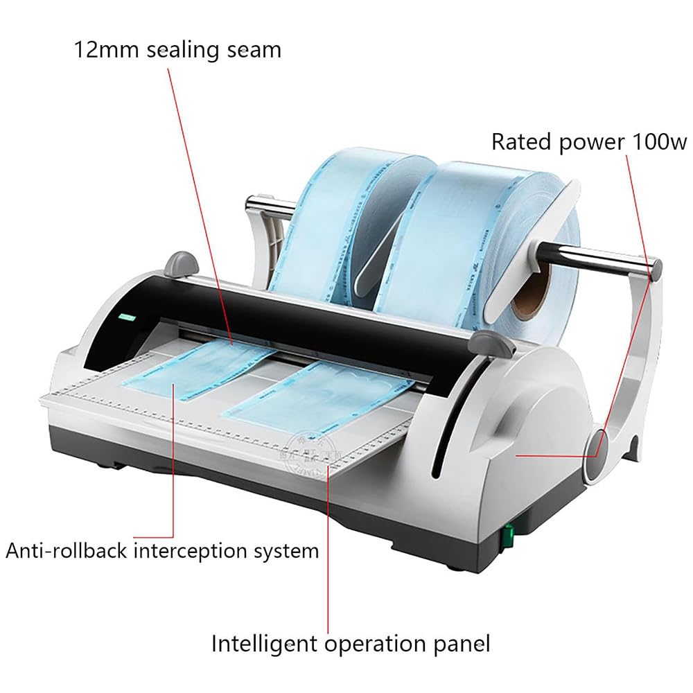 Qiang Sigillatrice per Buste dentali 100 W,Sigillatrice Termica Automatica Larghezza Max 300mm,Larghezza di rientro 12 mm,per Ospedali,Cliniche e Laboratori Medici
